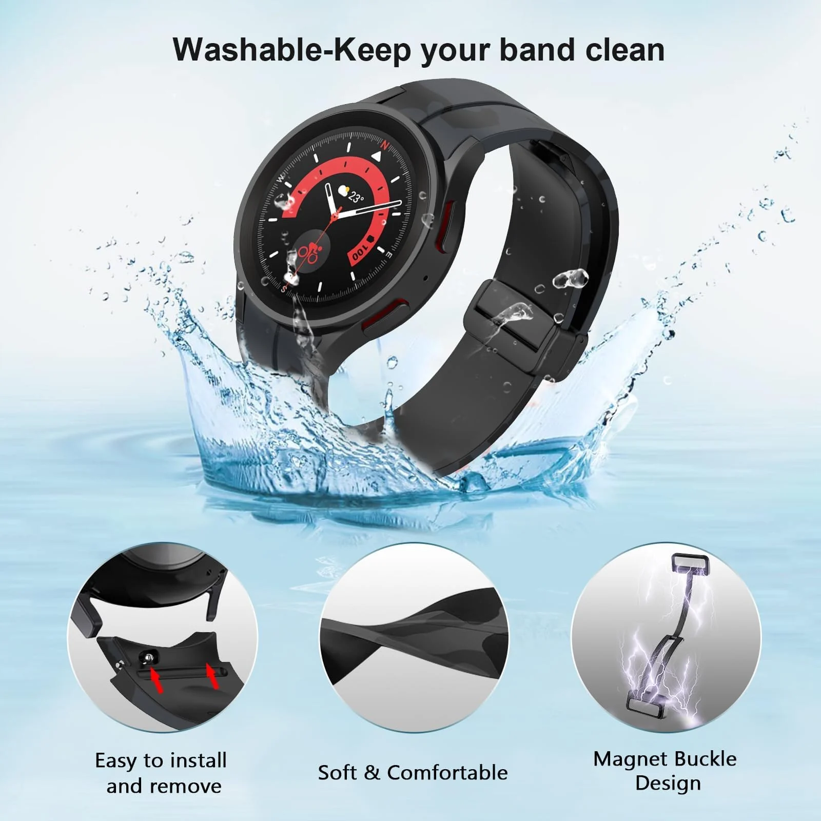 DL3 Mobilak Strap Compatible with Samsung Galaxy Watch 7 FE 6 5 4 Strap 40mm 44mm/Watch 6 Classic 43mm 47mm/5 Pro 45mm/4 Classic 42mm 46mm, No Gap Magnetic Clasp Silicone Band - Camouflage Green