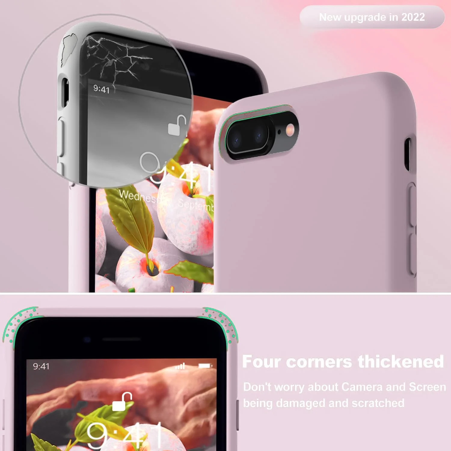 DL3 Mobilak Liquid Silicone Protective Case for iPhone 7 Plus / iPhone 8 Plus with Camera Protection and Microfiber Lining - Light Pink