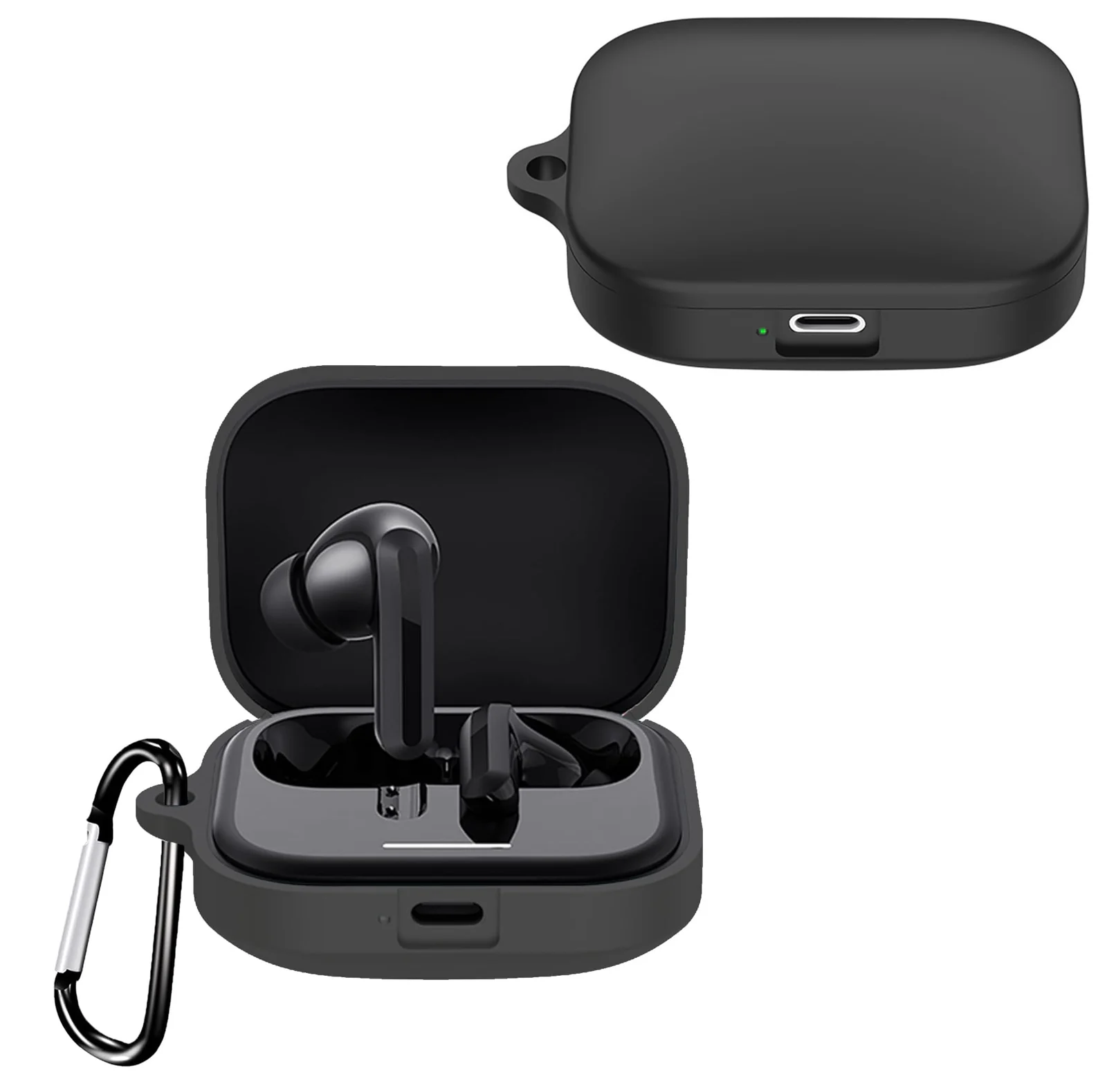 DL3 Mobilak Compatible with Xiaomi Redmi Buds 5 Case Cover, Soft Silicone Shockproof Protective Skin Case for Xiaomi Redmi Buds 5 Wireless Earbuds with Carabiner - Black