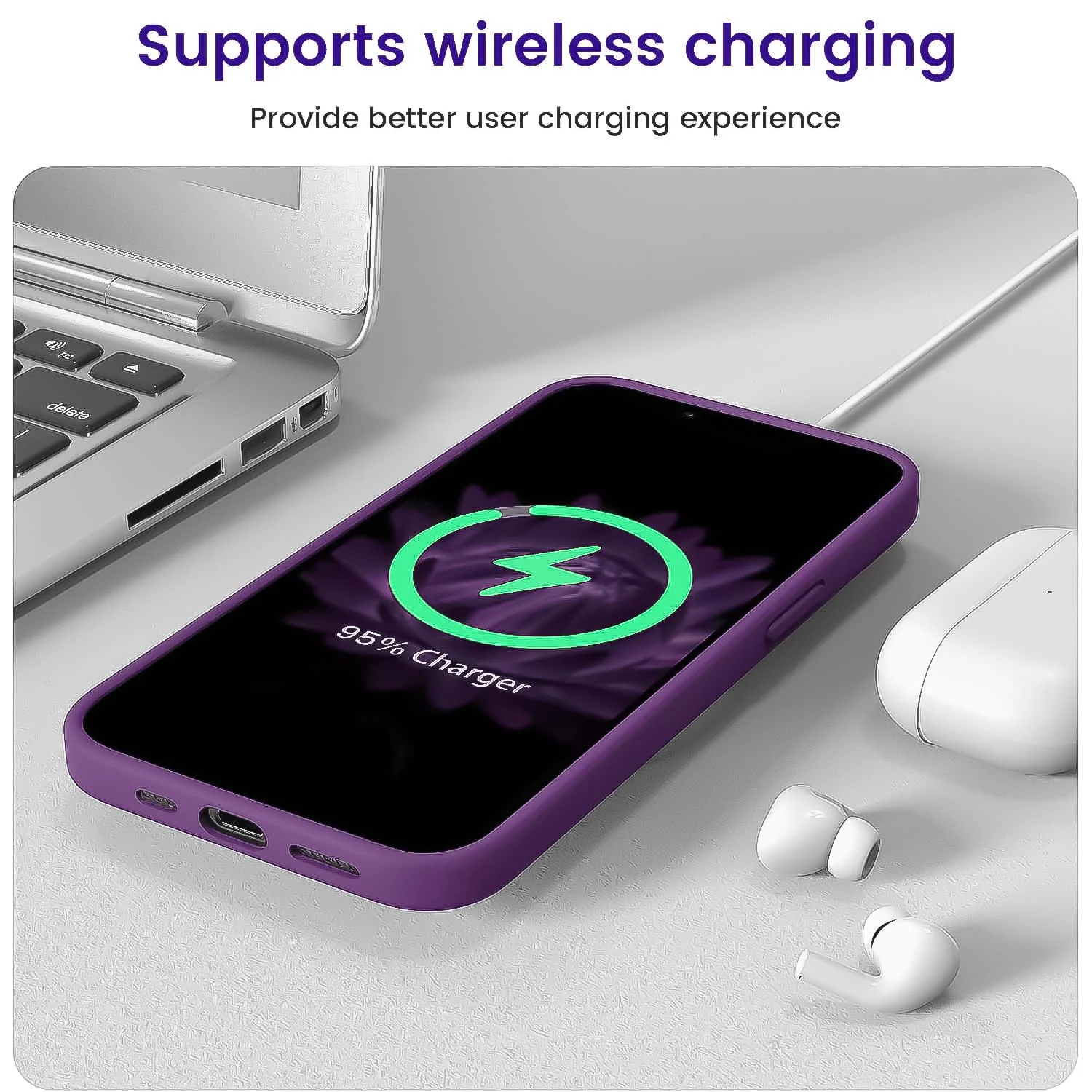 "DL3 Mobilak Compatible with iPhone 15 Plus/iPhone 14 Plus Case 6.7"", Slim Liquid Silicone 3 Layers Soft Gel Rubber Cover Protective Phone Case with Anti-Scratch Microfiber Lining - Violet"