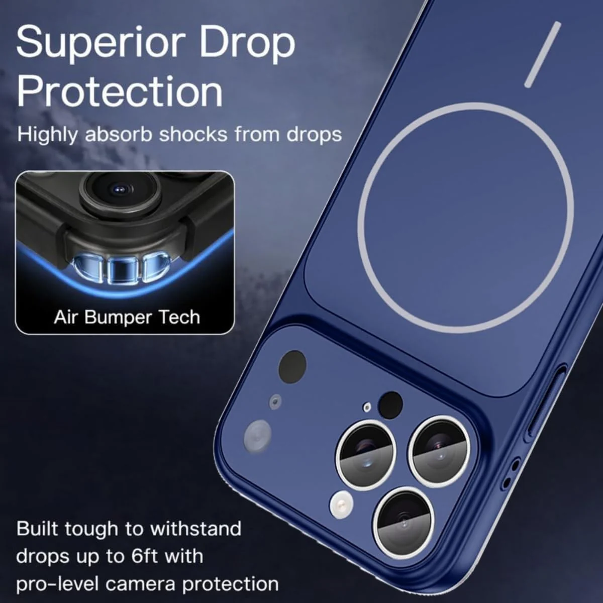DL3 Mobilak MagSafe-Compatible Magnetic Case for iPhone 15 Pro with Camera Protection and Shockproof Design - Blue