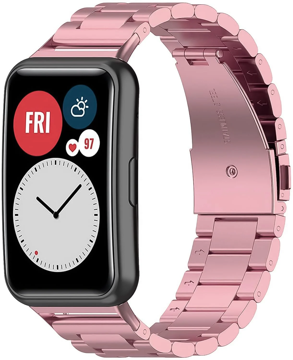 DL3 Mobilak Straps Compatible with Huawei Watch Fit, Replacement Metal Stainless Steel Wristband Business Band for Men and Women - Pink