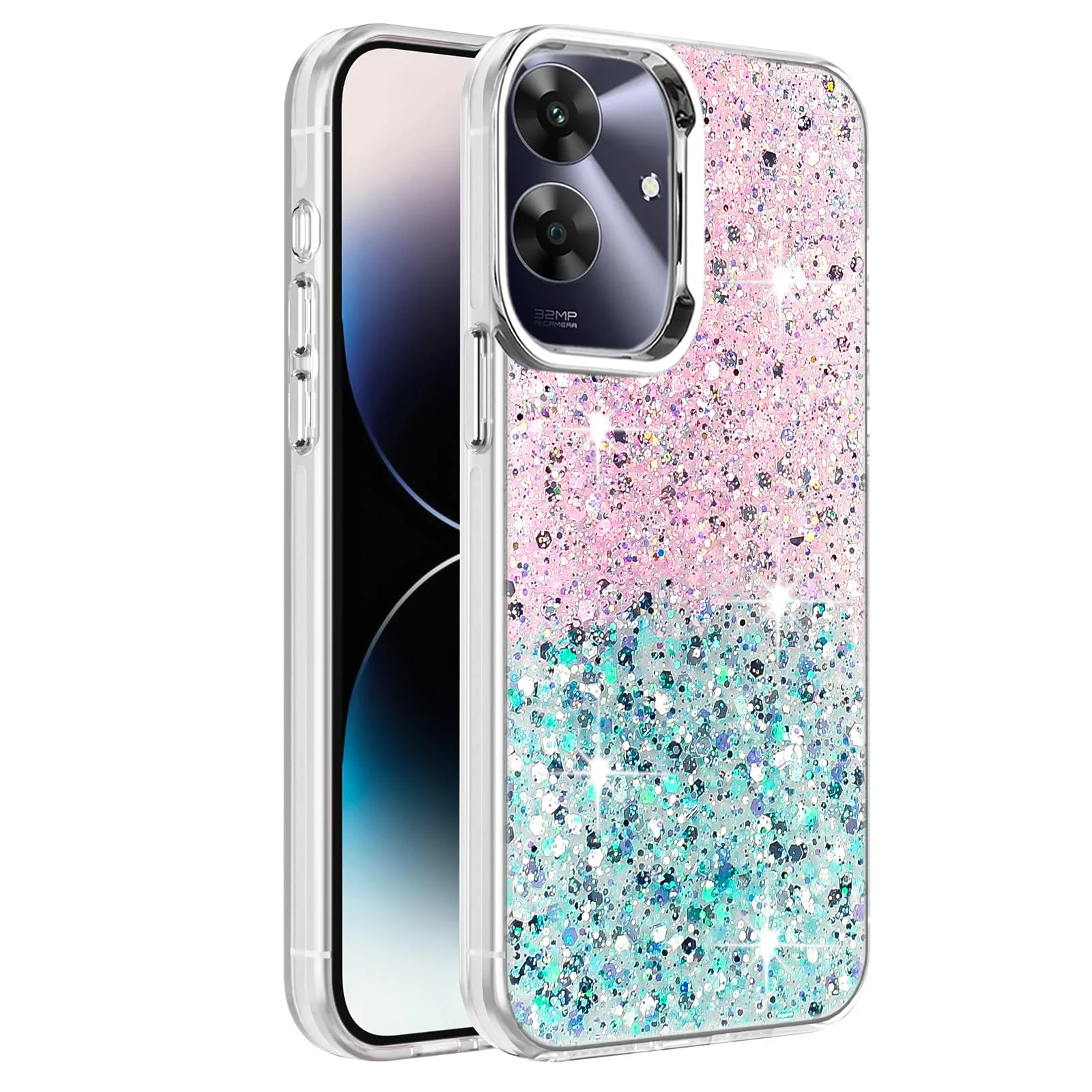 DL3 Mobilak Glitter Protective Case with Camera Protection for OPPO realme Note 60 - Pink Green