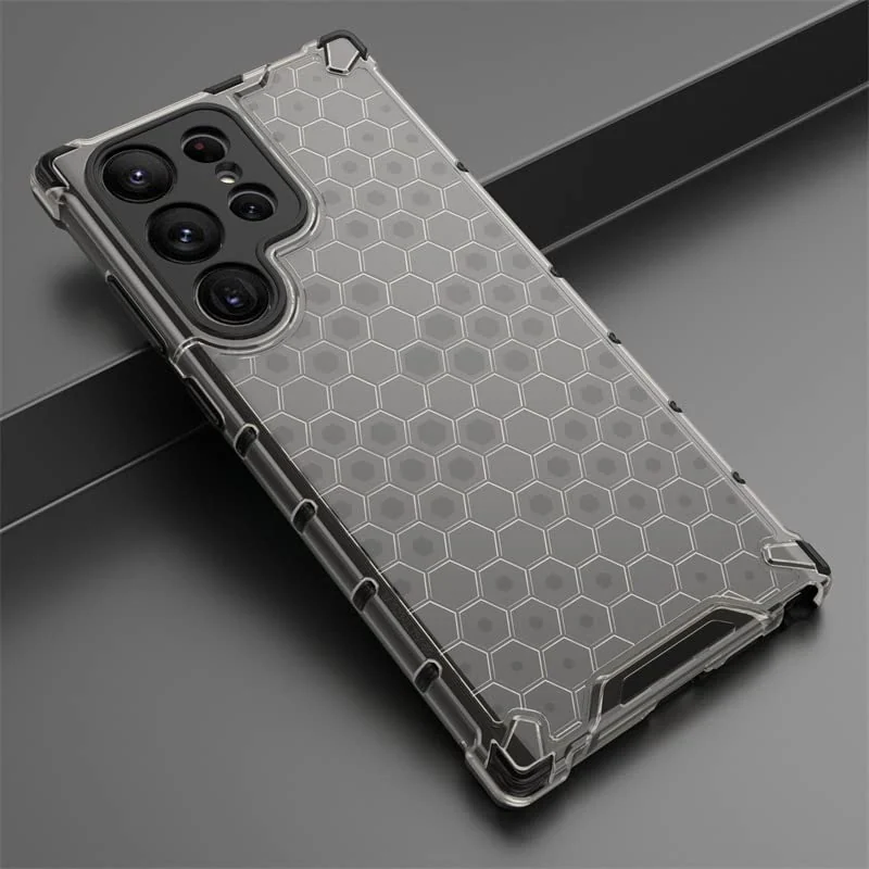 DL3 Mobilak Honeycomb Protective Case for Samsung Galaxy S23 Ultra 6.8inch, Shock-absorbing protection, Transparent design, Slim, lightweight profile - Black
