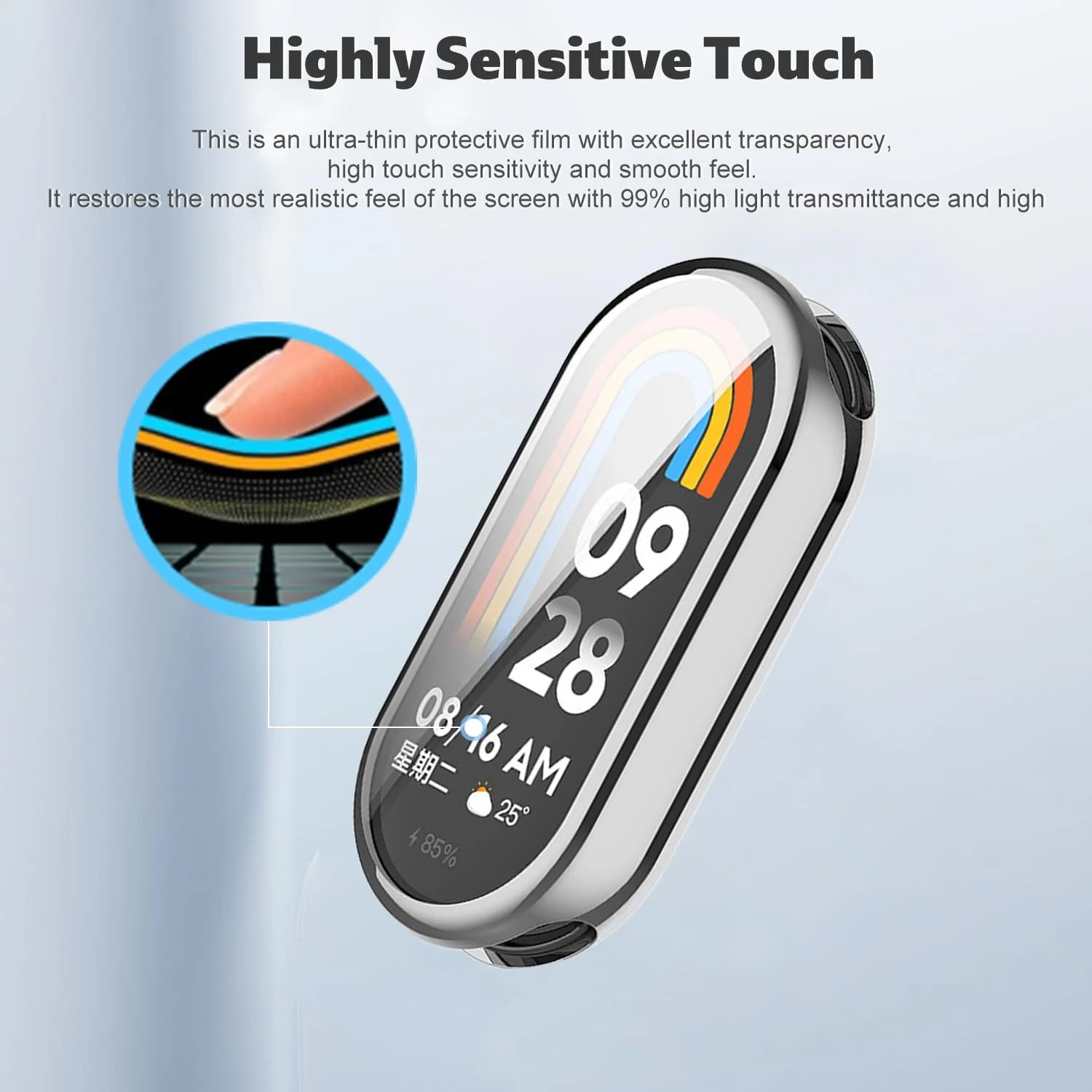 DL3 Mobilak Case Cover for Xiaomi Mi Band 10/9 / 8, Soft HD TPU Clear Film Case, Lightweight cover, Anti-Scratch and Anti-Fall for Protective Shell For Xiaomi Smart Band 10/9/8 - Silver