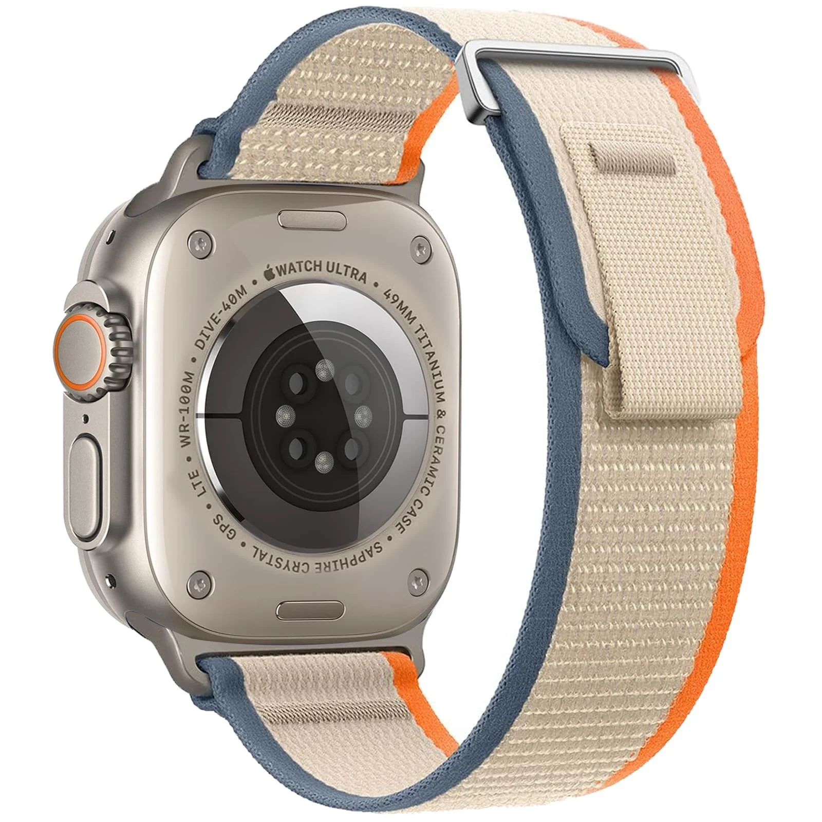 Apple Watch Ultra 49MM 45MM 44MM 42MM — DL3 MOBILAK Alpine Loop Nylon Band Compatible with Apple Watch Ultra Band 49mm 45mm 44mm 42mm, Adjustable with Metal C-Hook Strap for iWatch Ultra 2, Series SE/9/8/7/6/5/4/3/2/1 - Orange Beige