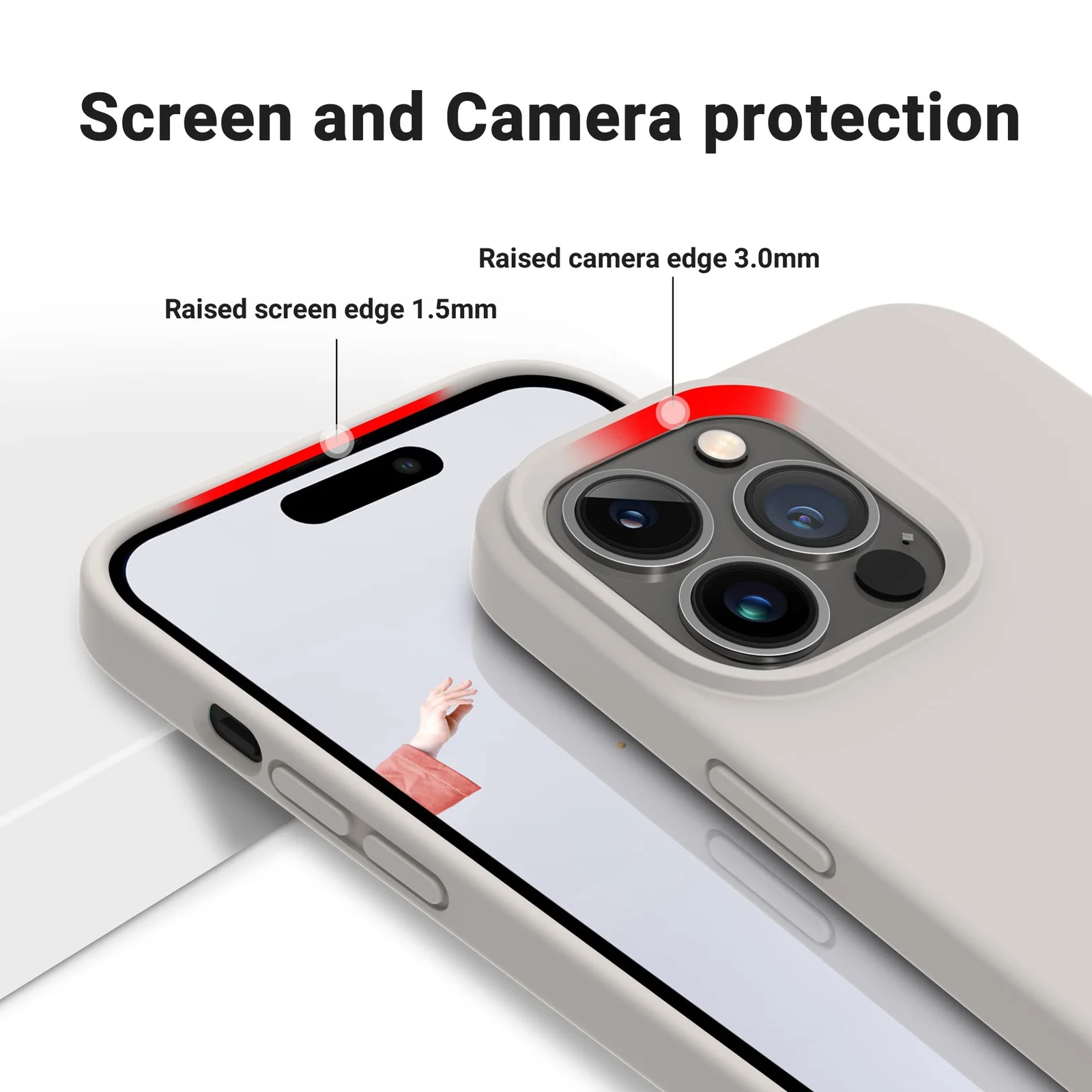 DL3 Mobilak Liquid Silicone Protective Case with Soft Microfiber Lining for iPhone 14 Pro Max (6.7 Inch) - Stone