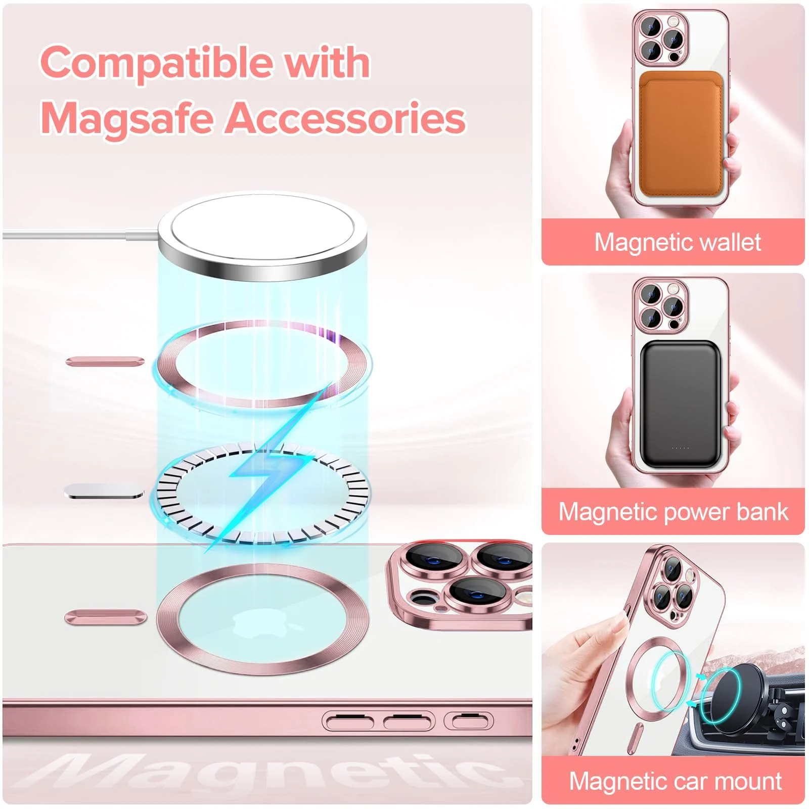 DL3 Mobilak Clear TPU Case for iPhone 13 Pro Max (6.7 Inch) Compatible with, Compatible with MagSafe accessories, Camera protection, Transparent design - Rose Gold