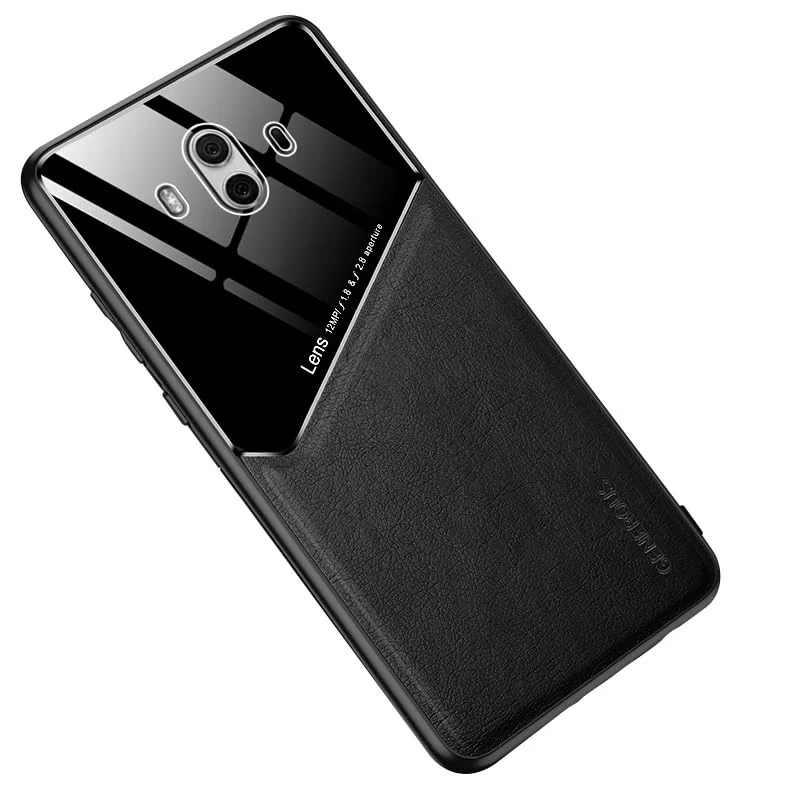 DL3 Mobilak Faux Leather and Plexiglass TPU Case for Huawei mate 10 with Magnetic Car-Mount Support and Shockproof Design - Black