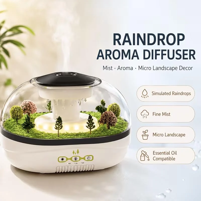 MOBIGON Raindrop Aroma Diffuser 400ML Humidifier | Quiet operation, 2/4H Timer, Warm Night Light, Fine Mist, Creative Micro Landscape Design, Auto Shut-Off for Office Home, Bedroom,Yoga,Meditation - Style-1