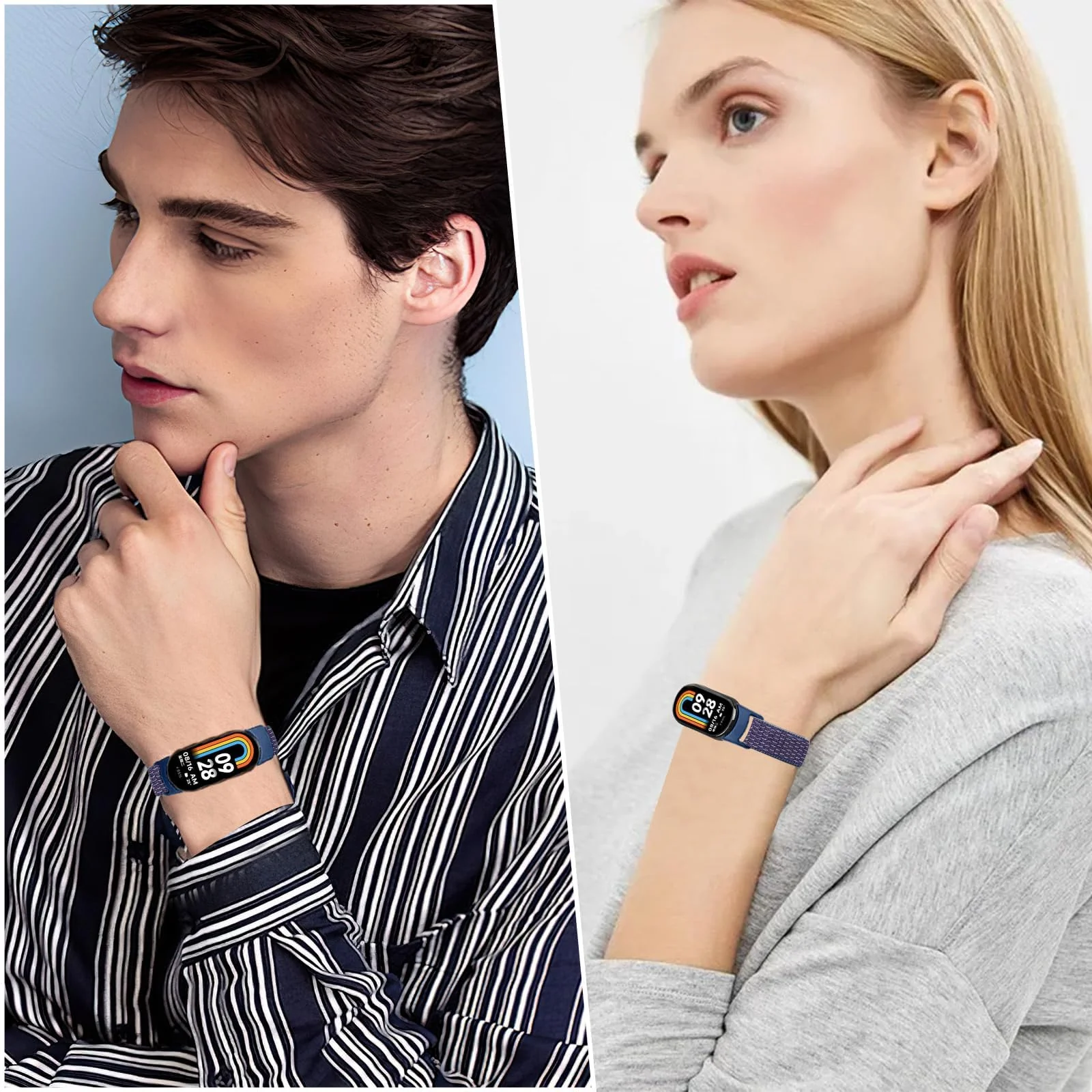 DL3 Mobilak Nylon Sport Band Compatible with Xiaomi Mi Band 10/9/8 for Women Men, Soft Adjustable Breathable Sport Loop Watch Strap Replacement Wristband for Xiaomi Smart Band 8/9/10 - Indigo