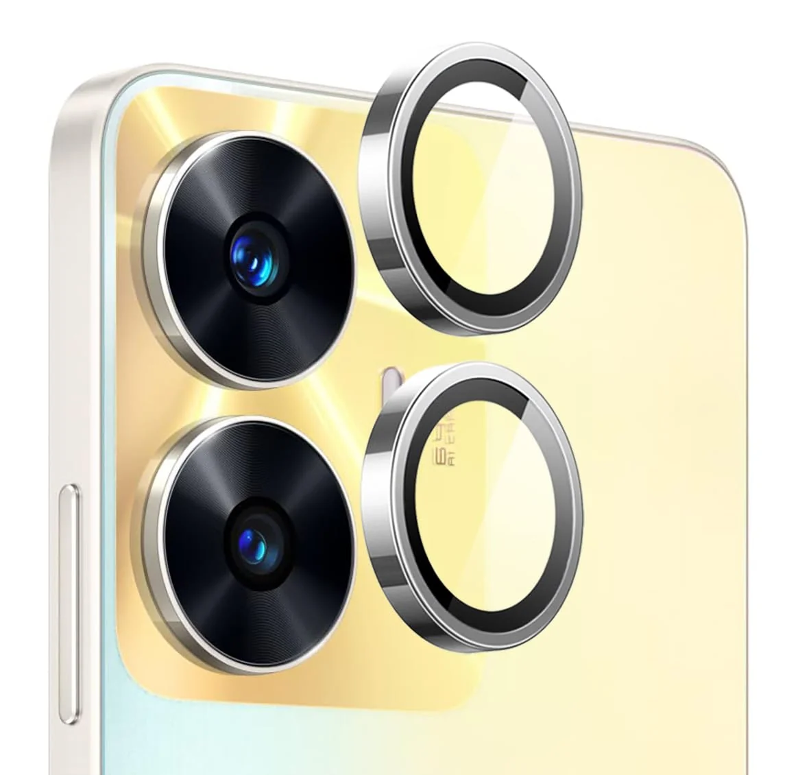 DL3 Mobilak Camera Lens Protector for realme C55 / Narzo N55 Accessories, 9H Tempered Glass Metal Individual Ring Camera Cover Screen Protector, Case Friendly, Anti Scratch - Silver