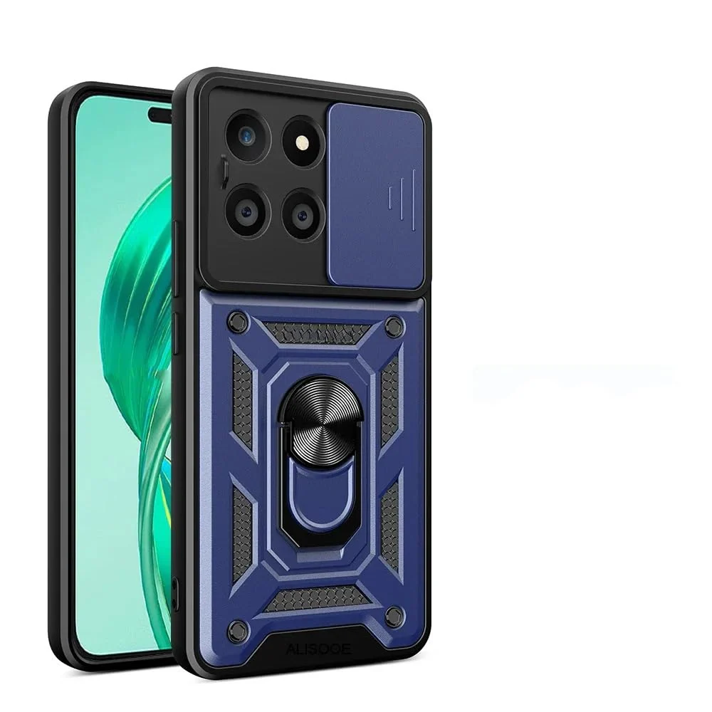 Dl3 Mobilak Case for Honor X8b with Slide Camera Cover, Military Grade Shockproof Protective Cover with Rotatable Metal Ring Kickstand [Support Magnetic Car Mount] (Rose Gold)