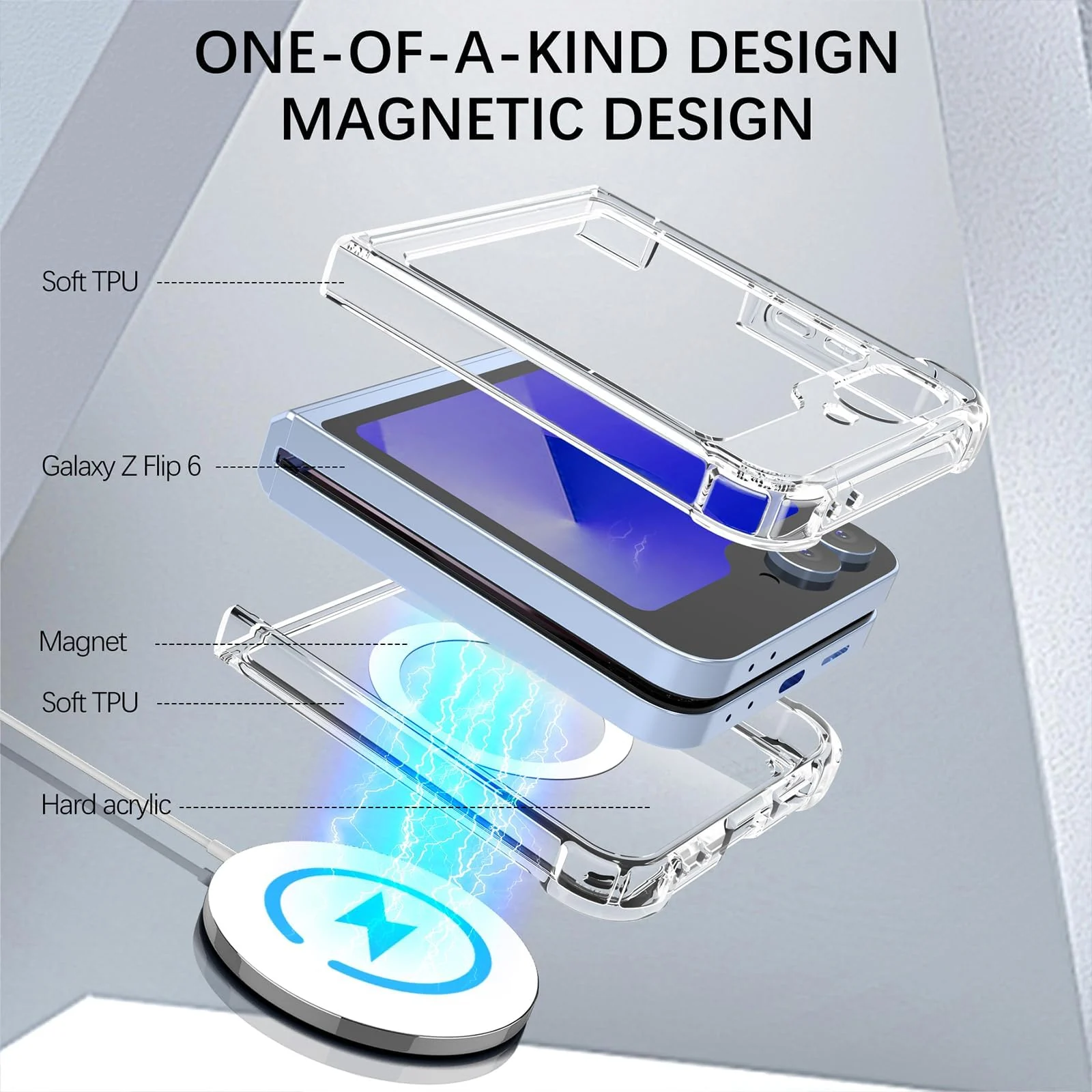 DL3 MOBILAK for Samsung Galaxy Z Flip 6 Clear Case,Compatible with MagSafe Transparent Shockproof Protection Yellowing Resistant Magnetic Phone Case for Galaxy Z Flip 6 5G (2024) - Clear