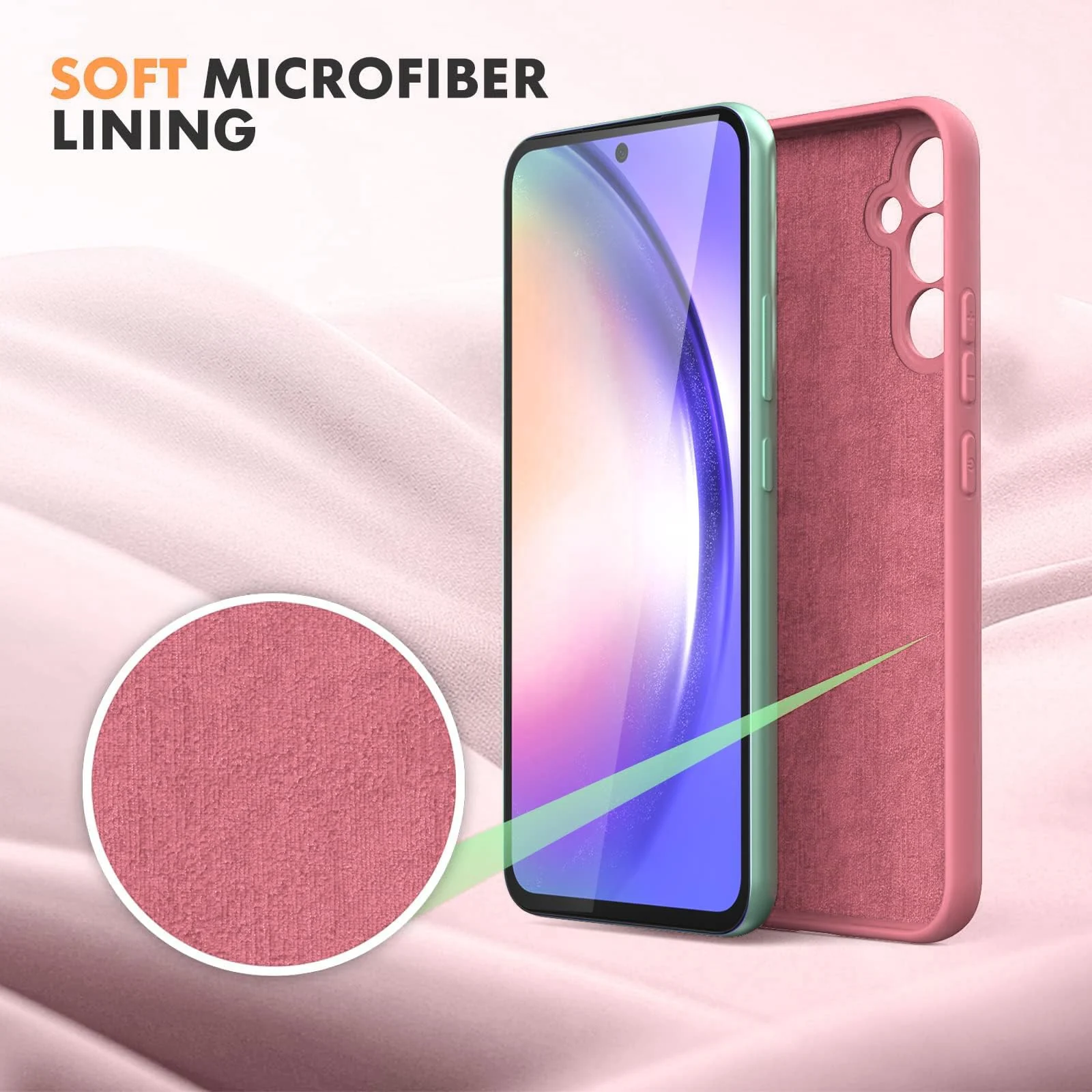 DL3 Mobilak Samsung Galaxy A55 Case, Soft Flexible Liquid Silicone Gel Rubber Bumper Cover, Full Body Shockproof Protective Phone Case - Pink