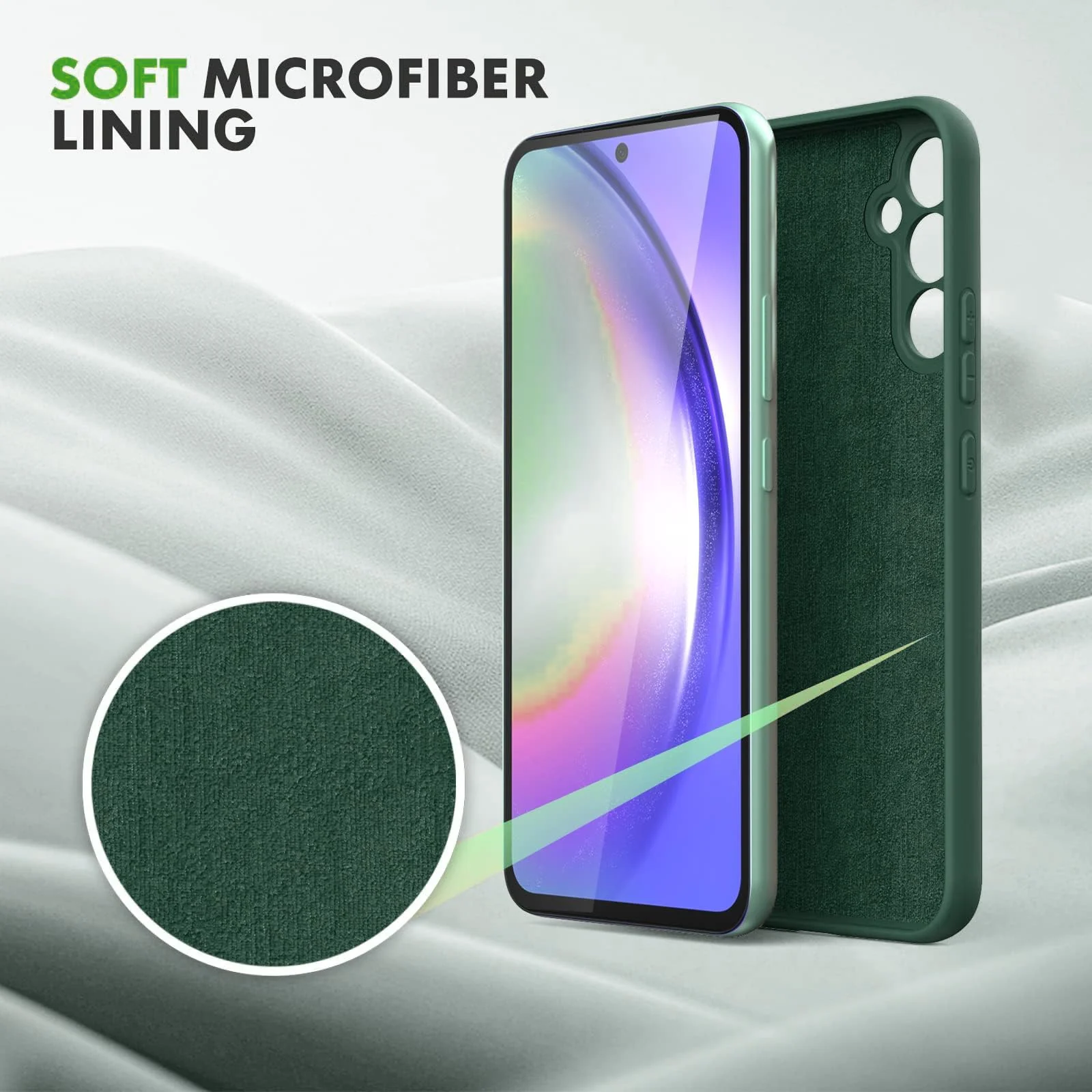 DL3 Mobilak Samsung Galaxy A55 Case, Soft Flexible Liquid Silicone Gel Rubber Bumper Cover, Full Body Shockproof Protective Phone Case - Green
