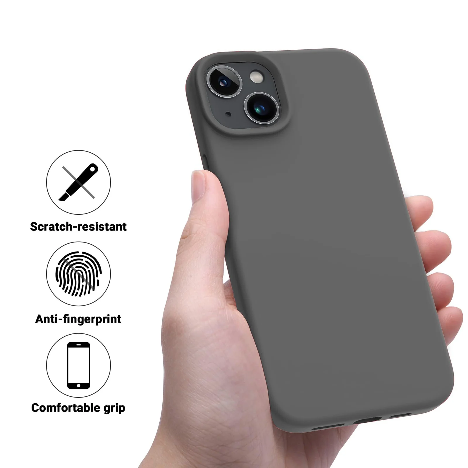 DL3 Mobilak Liquid Silicone Case for iPhone 15 Plus / iPhone 14 Plus, Supports wireless charging, Shock-absorbing protection, Scratch-resistant surface - Dark Gray