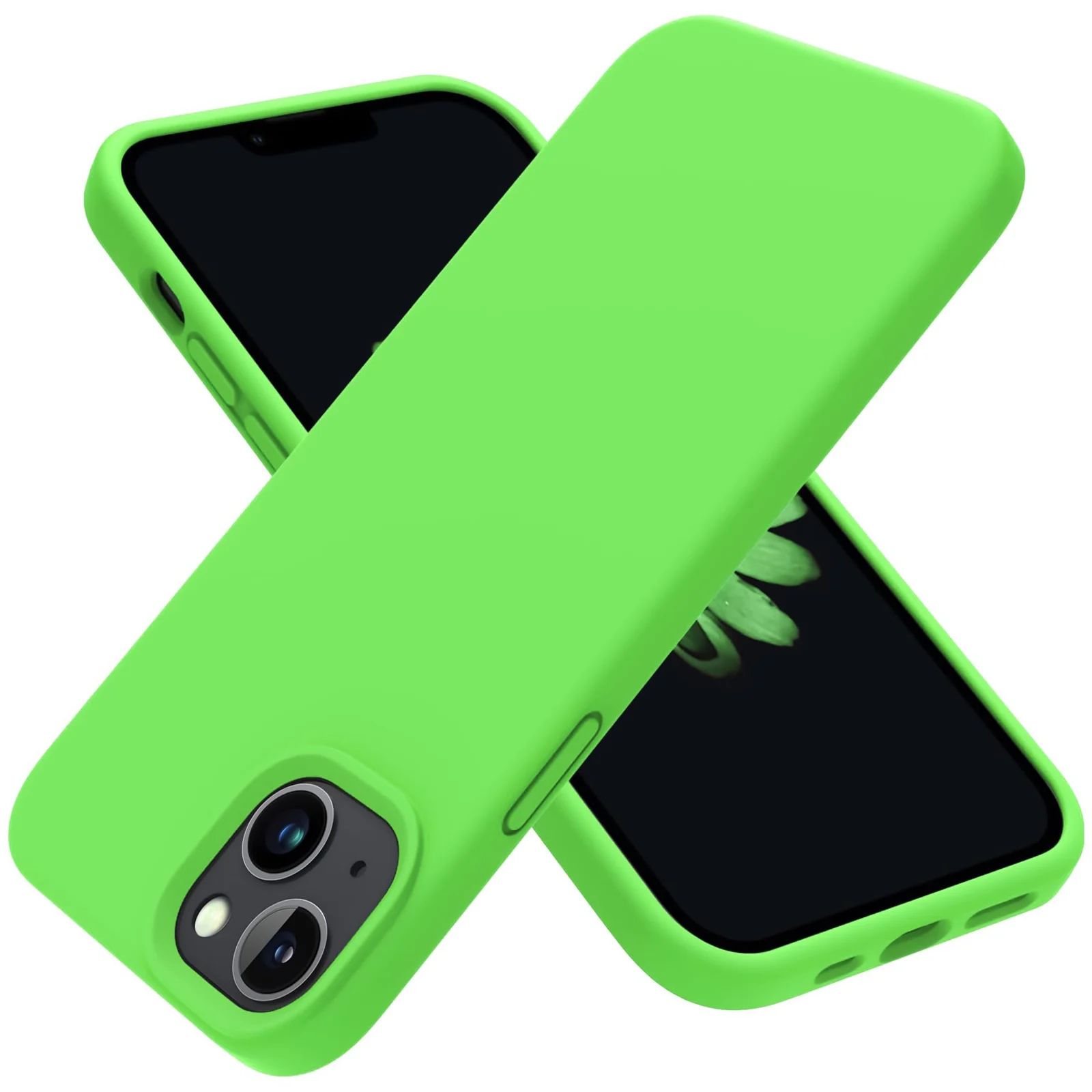 DL3 Mobilak Liquid Silicone Protective Case with Soft Microfiber Lining for iPhone 13 / iPhone 14 - Neon Green