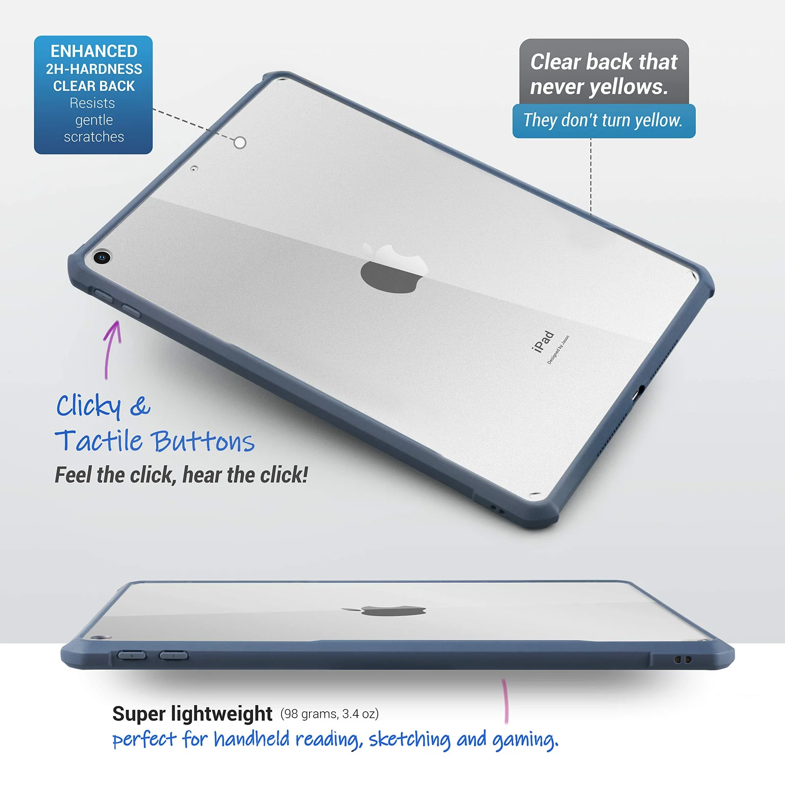 DL3 Mobilak Case for iPad 10.2-Inch (9th/8th/7th Generation, 2021/2020/2019), Case Clear, iPad Case Slim Transparent Hard PC Back Cover TPU Frame Shell - Blue