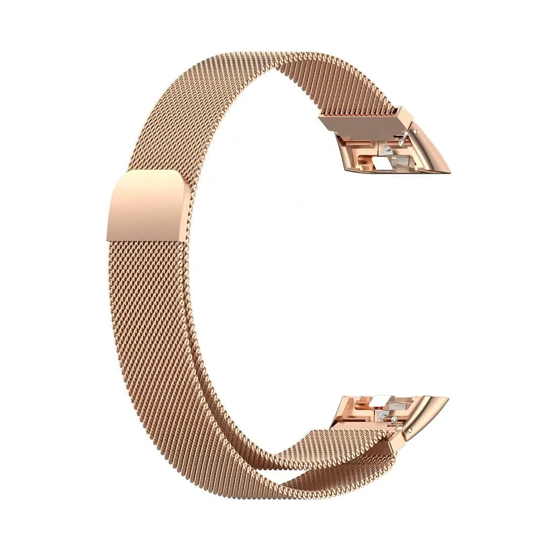 DL3 Mobilak Strap for Honor Band 6/Huawei Band 6/Huawei Band 6 Pro, Metal Woven Stainless Steel Magnetic Replacement Strap, Classic Adjustable Watch Strap For Honor Band 6 Bracelets - Rose Gold