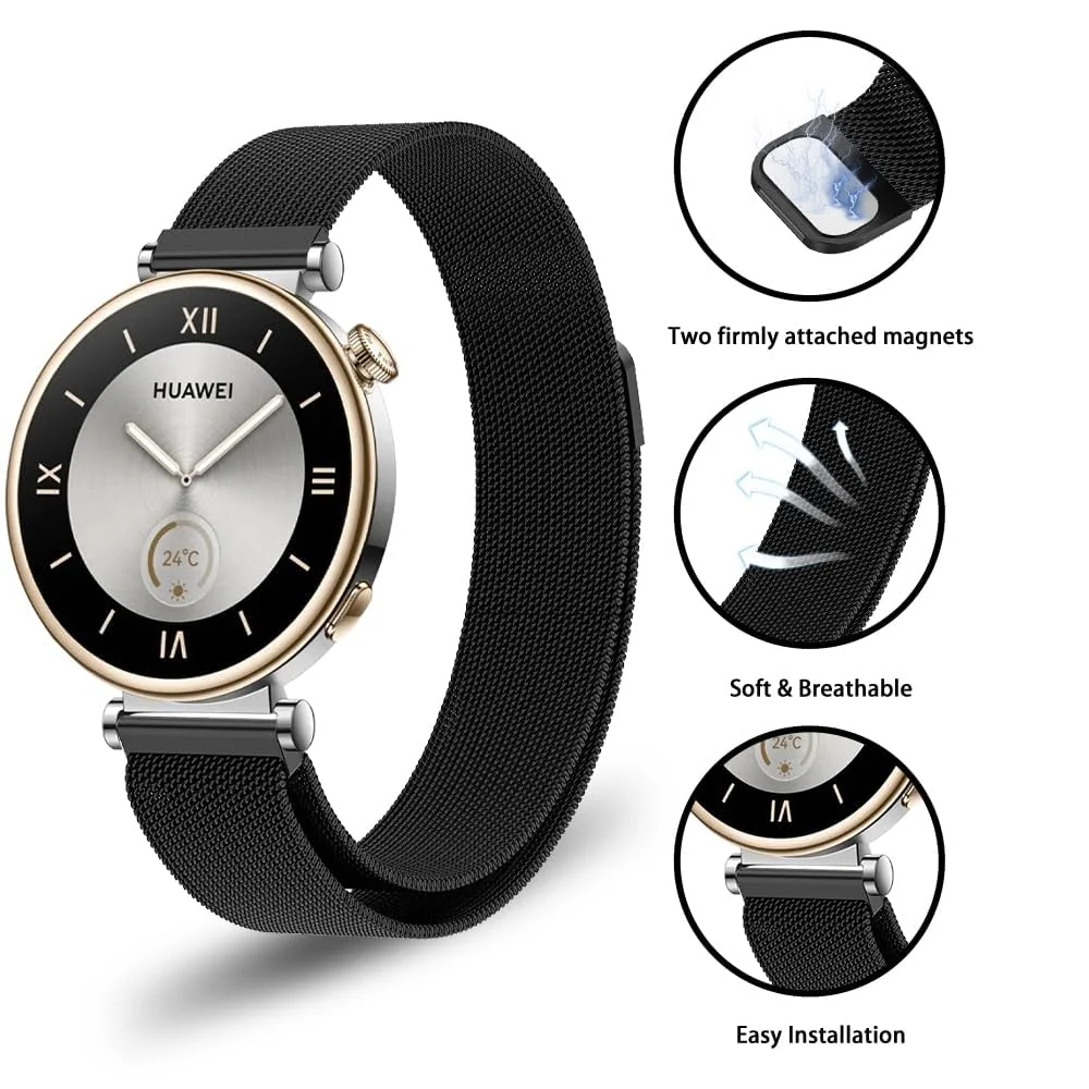DL3 Mobilak Strap For Huawei Watch GT 6 41mm/Watch5 42mm/GT 5 Pro 42mm/GT 5 41mm/GT4 41 mm/Garmin Venu 3S/Fossil Women's Gen 6, 18mm Stainless steel Metal Milanese Magnetic Mesh Bands - Black
