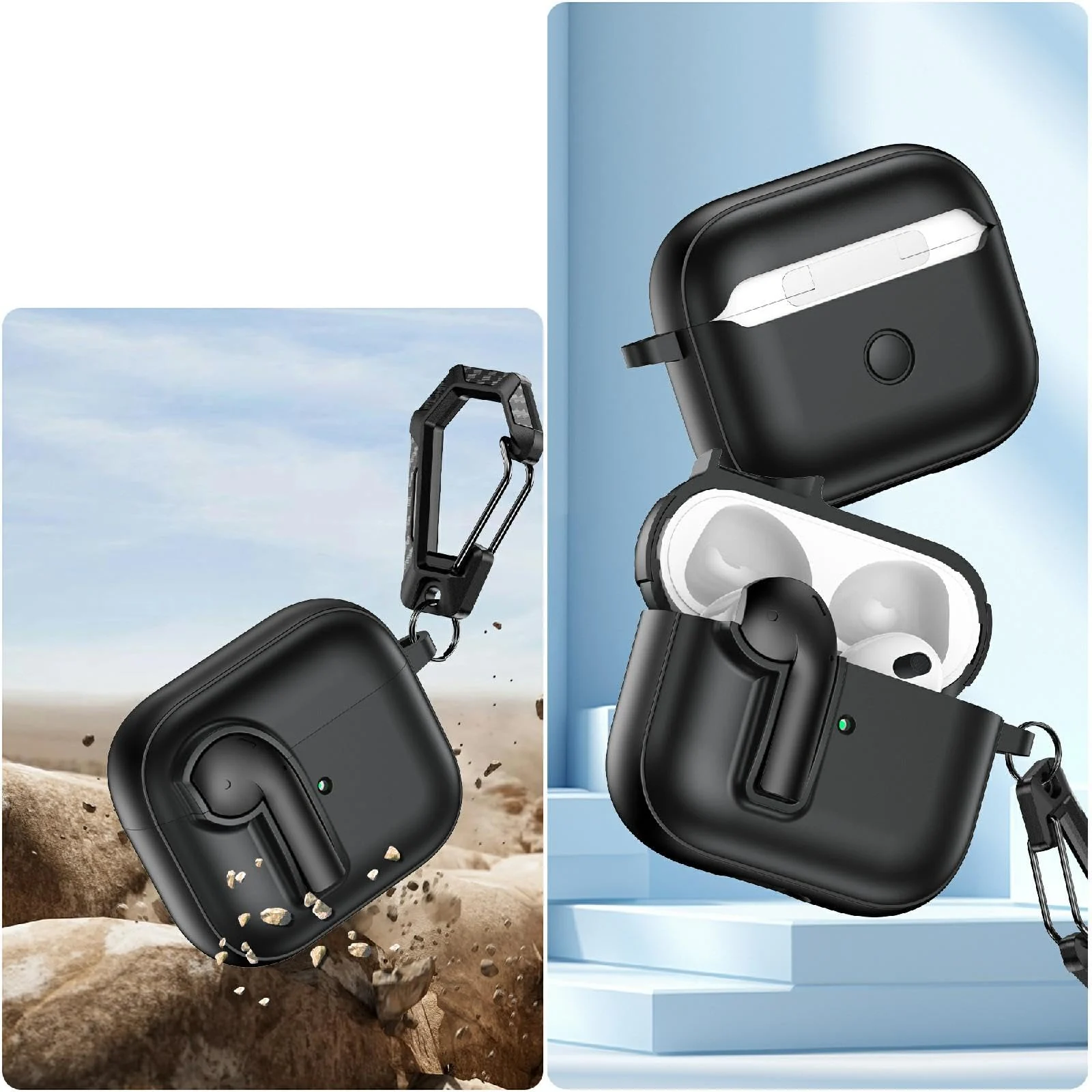 DL3 Mobilak Compatible with AirPods 3 Case with Lock, Cute AirPods 3rd Generation Case Cover, Shockproof Protective Cover for AirPod 3rd 2021 with Keychain - Black Blue