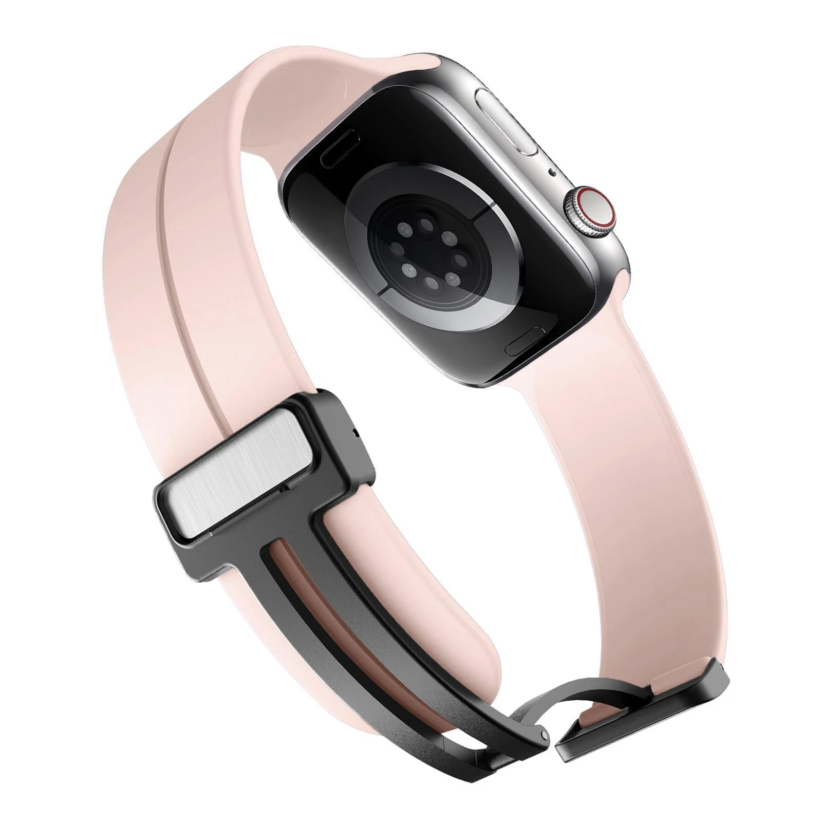 DL3 Mobilak Magnetic Bands for Apple Watch Ultra/Ultra 2 Band 49mm 45mm 44mm 42mm 41mm 40mm 38mm, Soft Sport Silicone Strap for iwatch Series 9/8/7/6/5/4 (Pink, 42mm/44mm/45mm/49mm), unisex-adult - Black