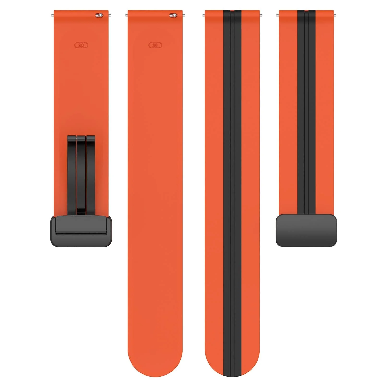 DL3 Mobilak Strap Silicone Magnetic Buckle 20MM For Samsung Gear Sport/Watch 6/5/4/5 Pro 45mm/S2 classic/active 2 40mm 44mm/Amazfit GTS 2/2e/GTS 3/3 Pro/GTS 4/GTS 2 Mini/3 Mini/4 Mini/Bip 3/Bip 3 Pro - A.Orange Black