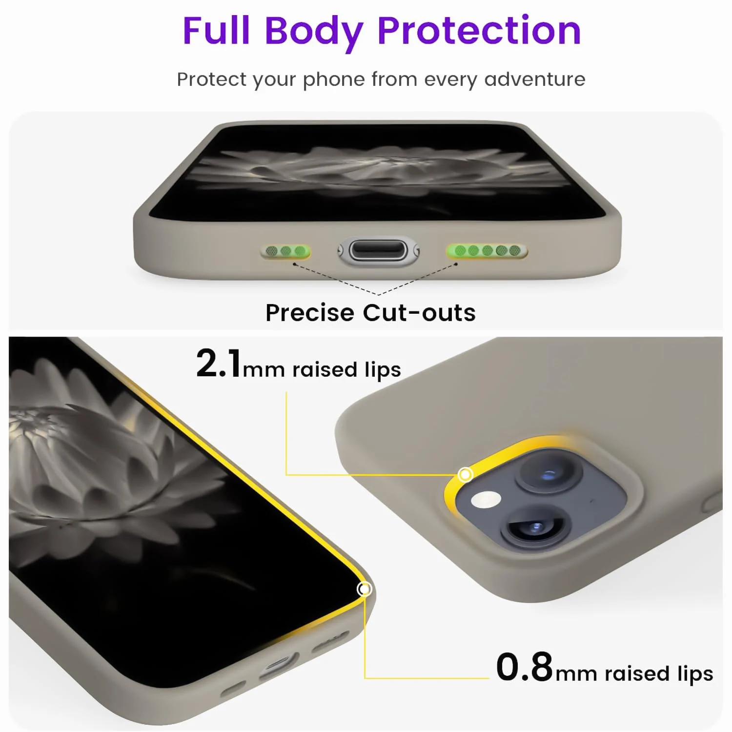 "DL3 Mobilak Liquid Silicone Protective Case for 𝐢𝐏𝐡𝐨𝐧𝐞 𝟏𝟓 𝐏𝐥𝐮𝐬, 𝐢𝐏𝐡𝐨𝐧𝐞 𝟏𝟒 𝐏𝐥𝐮𝐬 "" with Camera Protection and Microfiber Lining - Caffe"