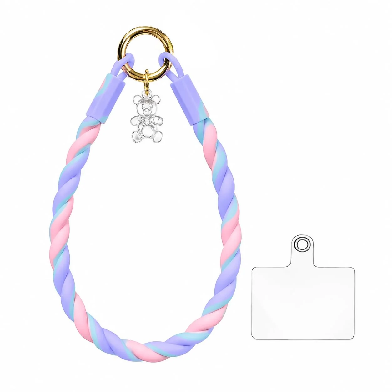 DL3 Mobilak Silicone Crystal Lanyard, 30cm Phone Wrist Strap Lanyard Keychain Office Wrist Strap with Clasp and Bear for Women Phone ID Card, Keys Strap - Purple/Pink Gradient