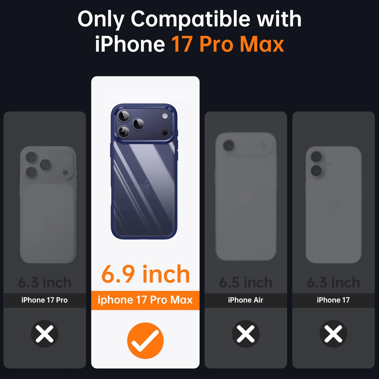 DL3 Mobilak Case For iPhone 17 Pro Max 6.9 Inch, Crystal Clear Case [Not Yellowing] [Military Grade Drop Protection] Shockproof Protective Transparent Protective Slim Cover - Blue