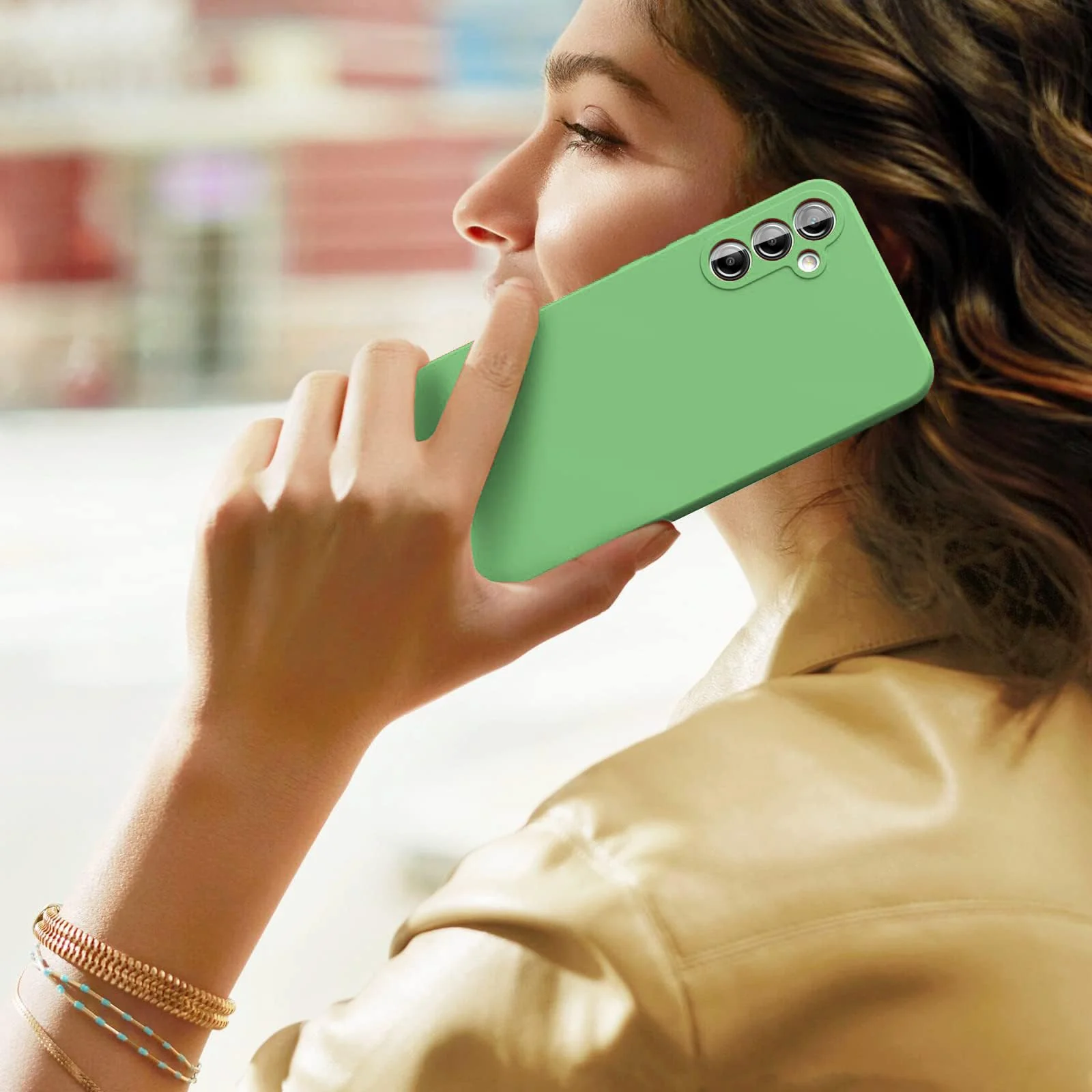 DL3 Mobilak Silicone Protective Case for Samsung Galaxy A34 4G / 5G, Shock-absorbing protection, Scratch-resistant surface, Soft microfiber lining - Light Green