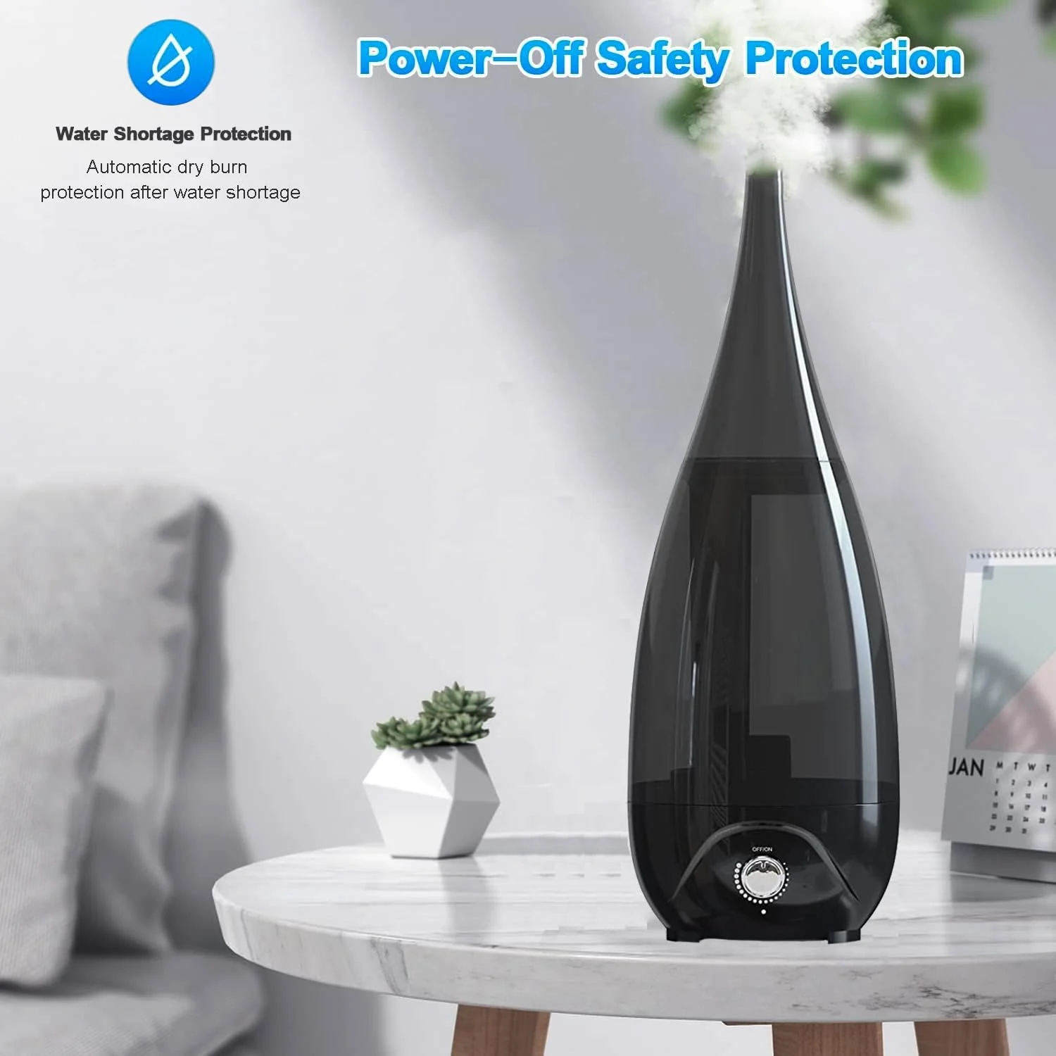 Mobigon 2.6 Litres Humidifier for Room, Cool Mist Ultrasonic Humidifier/Essential Oil Diffuser, Super Quiet 360° Nozzle, Colorful Change, Auto Shut Off & UV Light, Lasts up to 24 Hours - C. Black