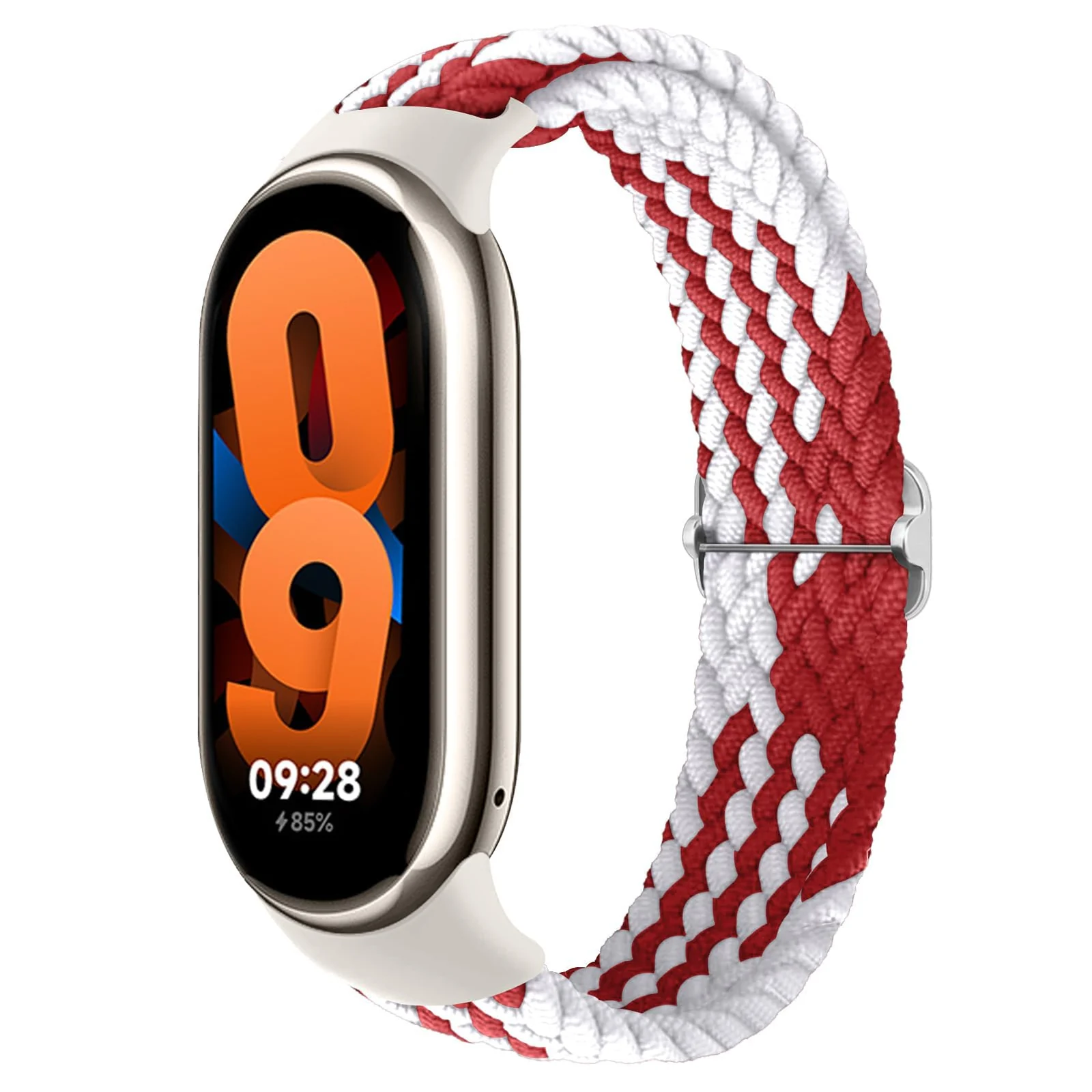 DL3 Mobilak Compatible with Xiaomi Mi Band 10/9/8 strap, Braided Solo Loop for Nylon Elastic Adjustable Replacement Wristband Compatible with Xiaomi Smart Band 8/9/10 - Red White