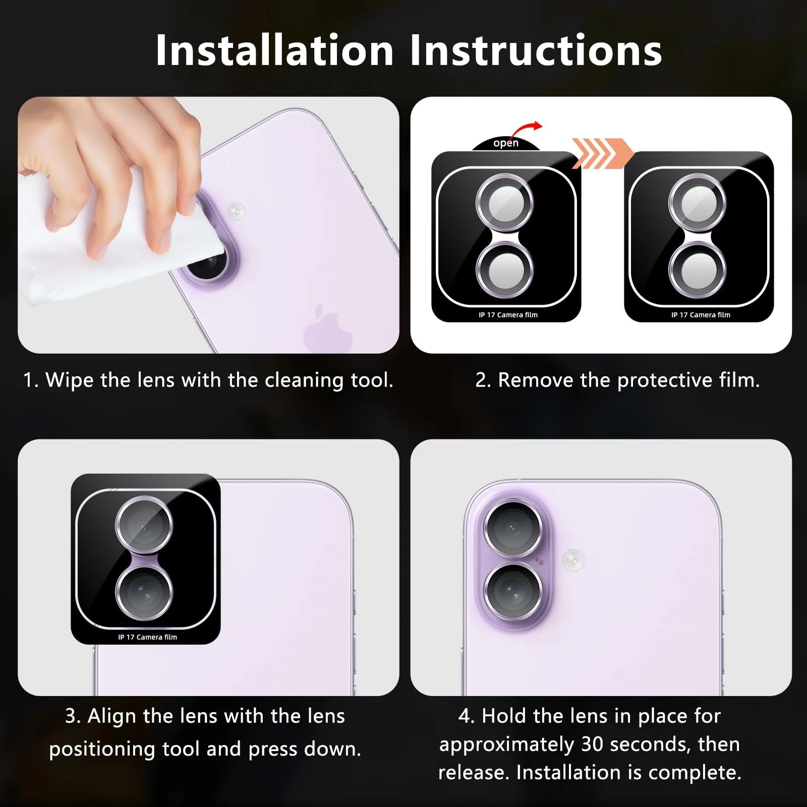 DL3 Mobilak Camera Lens Protector for iPhone 17 Accessories, 9H Tempered Glass Metal Individual Ring Camera Cover Screen Protector, Case Friendly, Anti Scratch - Lavender
