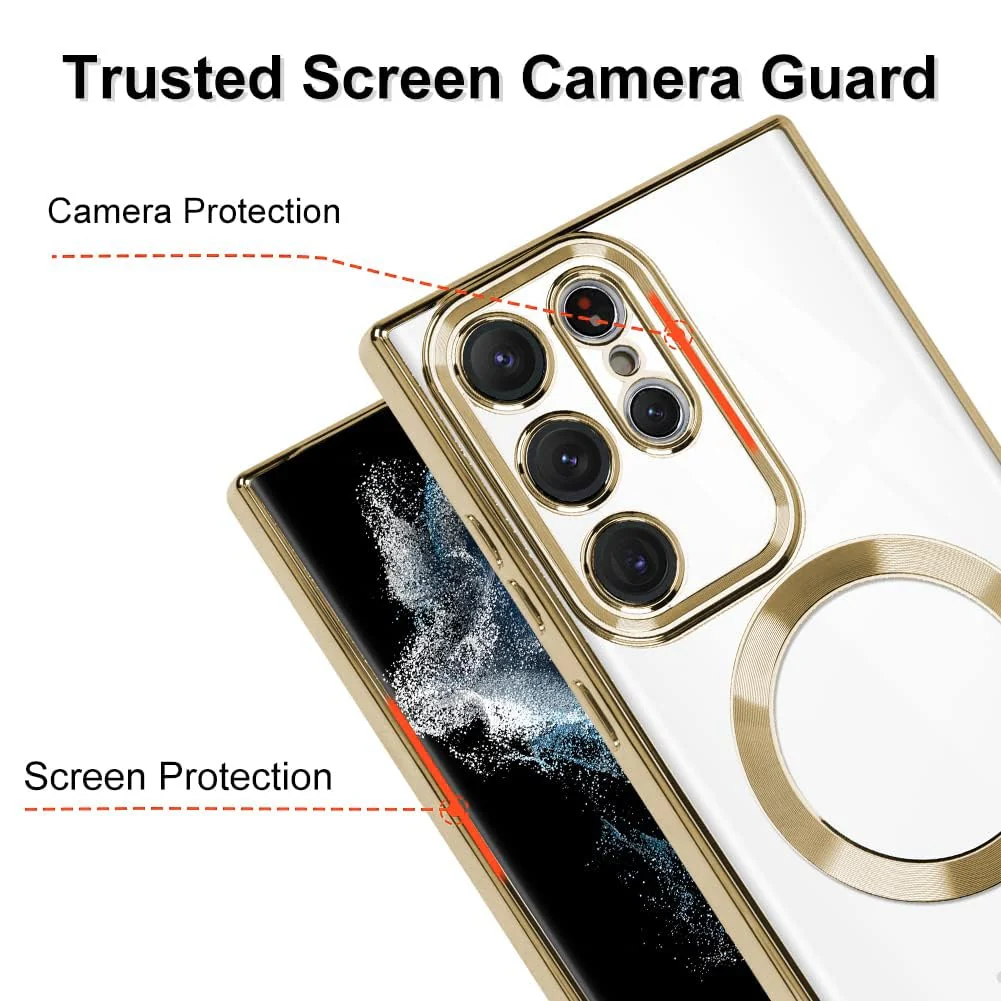 DL3 Mobilak Clear MagSafe-Compatible Magnetic Case for Samsung Galaxy Note 20 Ultra with Camera Protection and Shockproof Design - Gold