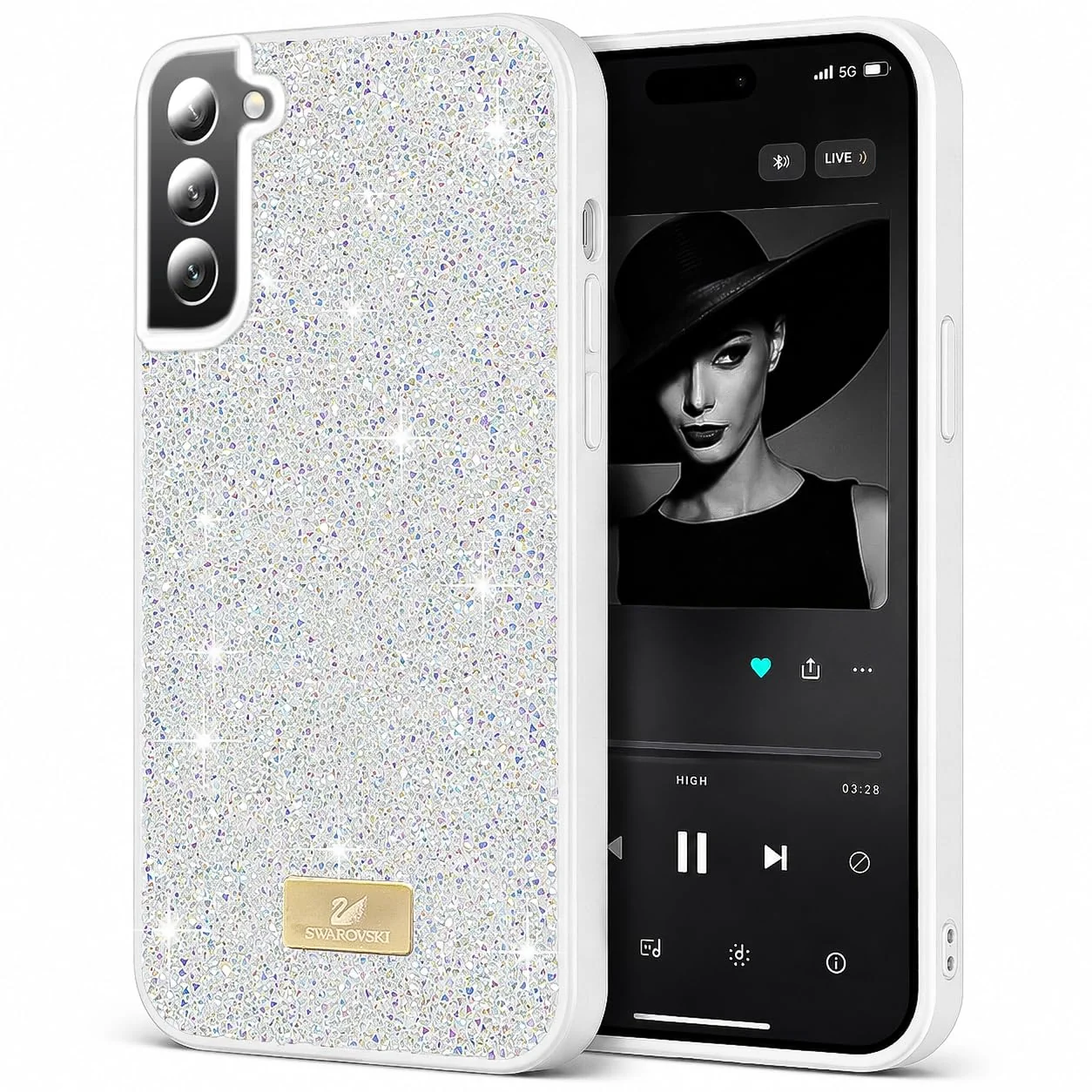 Case For Samsung Galaxy S22 5G Case Glitter, Sparkle Diamond Crystal Bling Case with Bling, Ultra Thin Lightweight Full Body Shockproof Anti-Scratch Protective Cover - Black