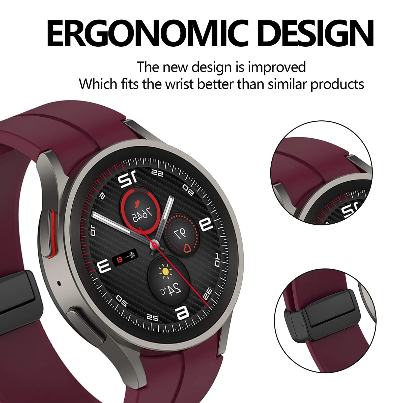 DL3 Mobilak Strap Compatible with Samsung Galaxy Watch 7 FE 6 5 4 Strap 40mm 44mm/Watch 6 Classic 43mm 47mm/5 Pro 45mm/4 Classic 42mm 46mm, No Gap Magnetic Clasp Silicone Band - Black