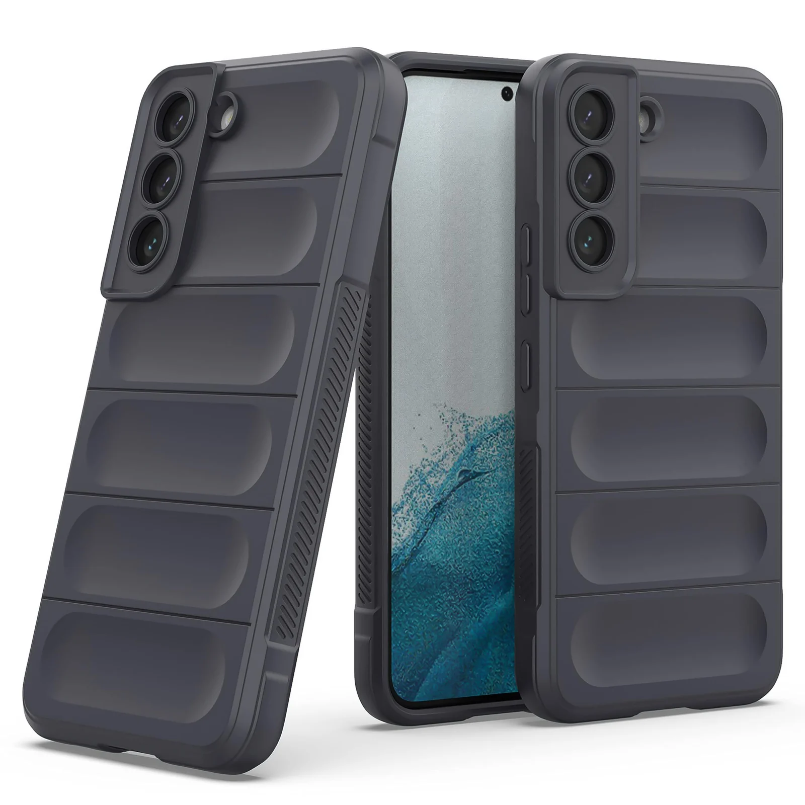 DL3 Mobilak Silicone Case for Samsung Galaxy S21 FE Heavy Duty Protective [Slim Fit] Shockproof Soft Flexible Protective Design Shock-Absorption TPU Cover With Camera Protection - Dark Gray