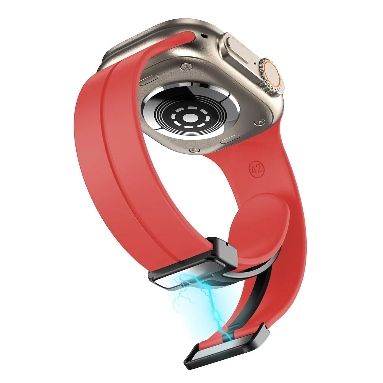 DL3 Mobilak Magnetic Bands for Apple Watch Ultra/Ultra 2 Band 49mm 45mm 44mm 42mm 41mm 40mm 38mm, Soft Sport Silicone Strap for iwatch Series 9/8/7/6/5/4 (Red, 42mm/44mm/45mm/49mm), unisex-adult - Black