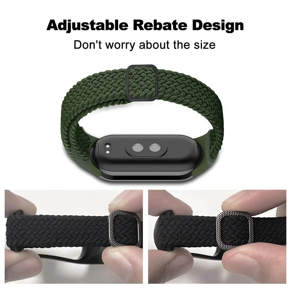 DL3 Mobilak Compatible with Xiaomi Mi Band 10/9/8 strap, Braided Solo Loop for Nylon Elastic Adjustable Replacement Wristband Compatible with Xiaomi Smart Band 8/9/10 - Green