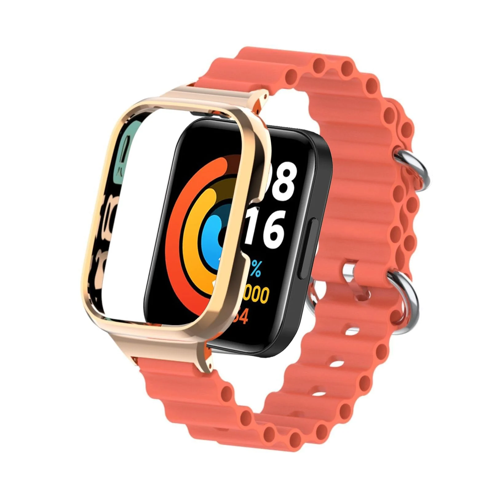 DL3 Mobilak Ocean Strap Compatible with Xiaomi Redmi Watch 2 Lite/Poco Watch/Horloge 2, Adjustable Silicone Strap with Metal Buckle, Band With Frame Metal Women Men Replacement Strap - Mango Orange