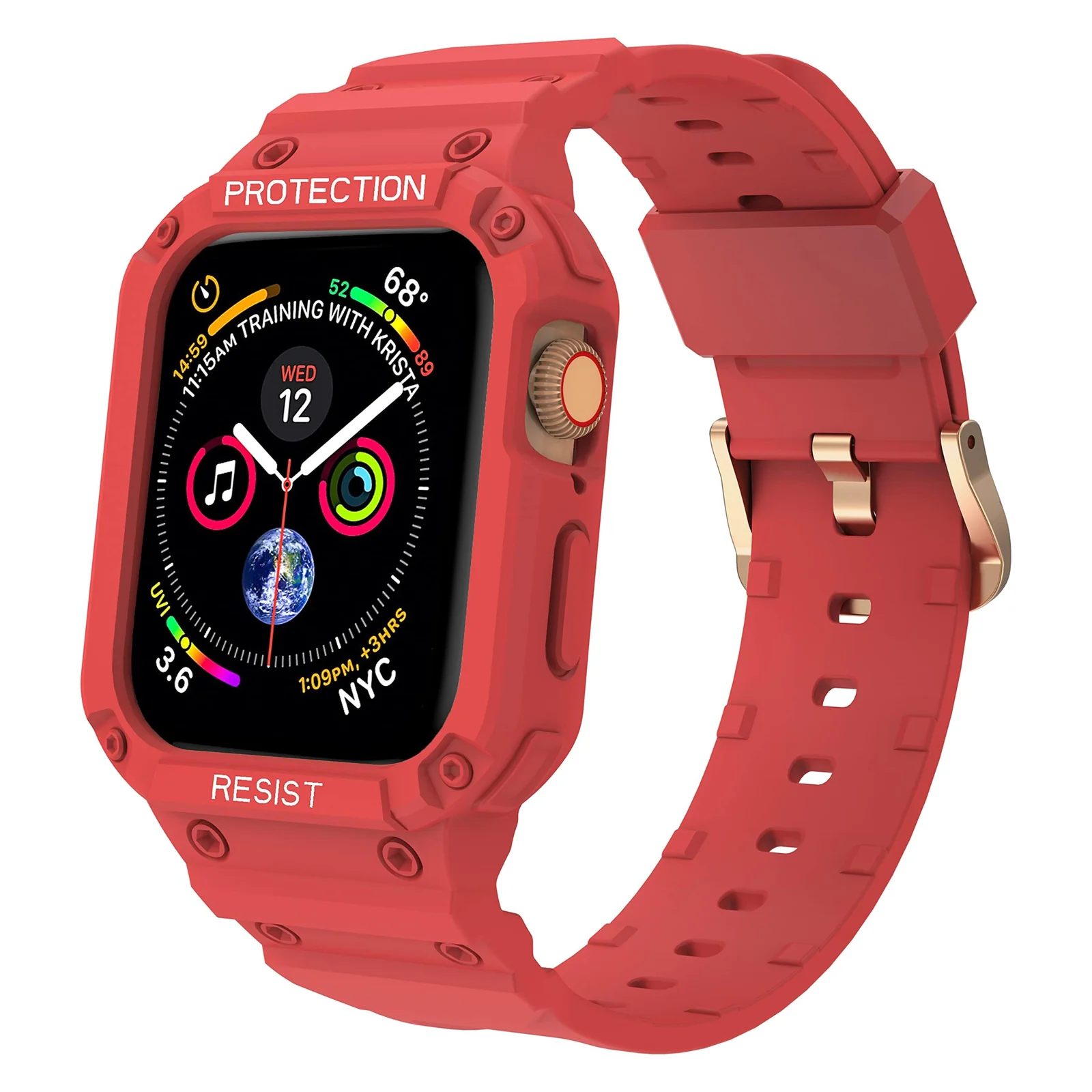 DL3 Mobilak Compatible With Apple Watch Band 45mm 44mm 42mm with Bumper Case, Rugged Men Bands for iWatch SE SE 2 Series 9 8 7 6 5 4 3 2 1, Sport Military Protector Drop-proof Shockproof - Red