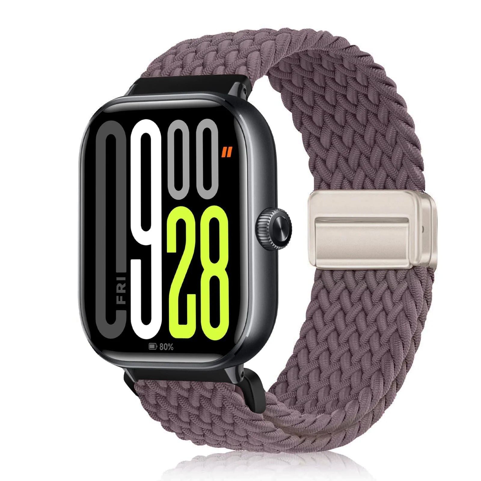 DL3 Mobilak Braided Bracelet Compatible with Redmi Watch 4/5 / 6 / Xiaomi Smart Band 8 Pro/Band 9 Pro, Nylon Magnetic Fabric Elastic Sport Nylon Replacement Strap for Men Women - Smoke Violet