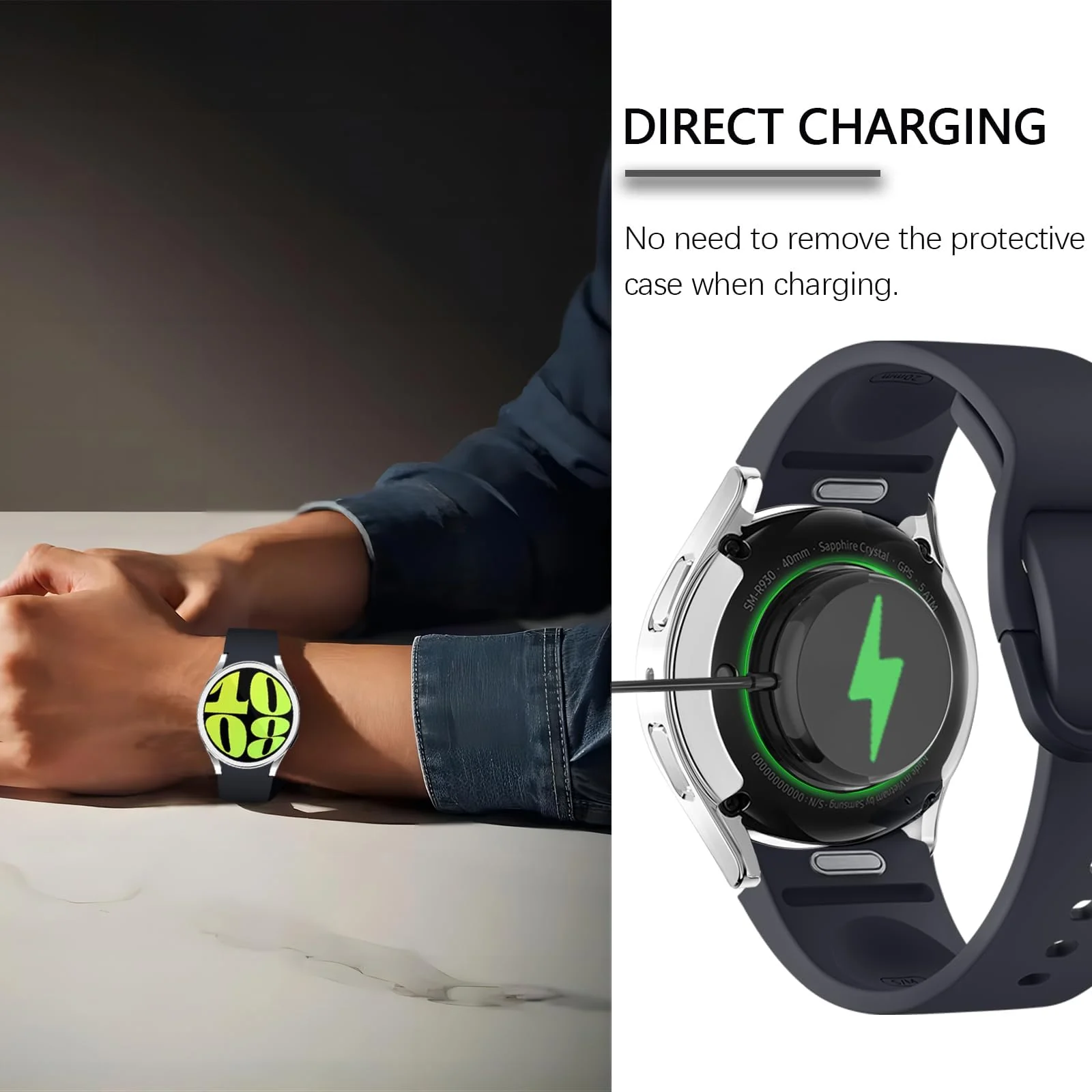 DL3 Mobilak Screen Protector Case for Samsung Galaxy Watch 6 44mm, Flexible TPU Cover Shockproof Protective Case Plated Bumper Shell Galaxy Watch 6 44mm - Silver