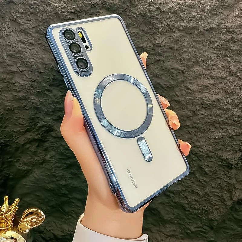 DL3 Mobilak Clear MagSafe-Compatible Magnetic Case for Huawei P30 Pro with Camera Protection and Shockproof Design - Sierra Blue
