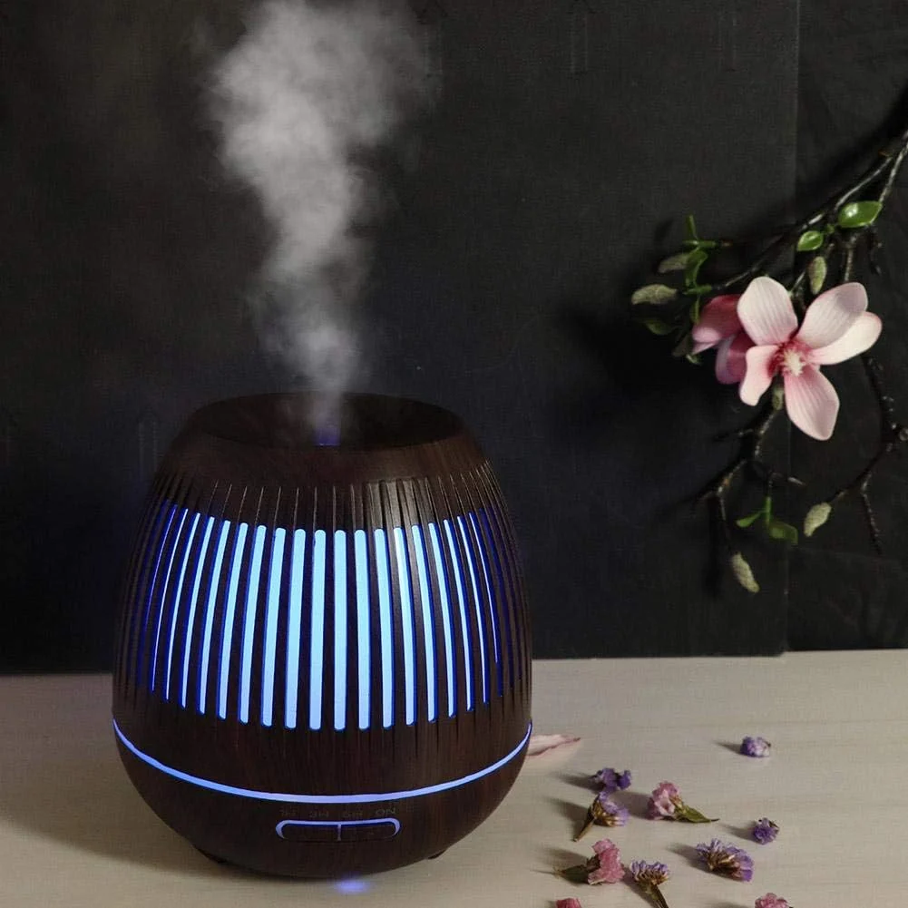 Mobigon Essential Oil Diffuser, Aromatherapy Diffuser 500ml with Remote Control, 4 Timer & Auto-Off Safety Switch, 7 Color LED Lights Mode, 10 Hours Quiet Humidifier for Bedroom - D.Dark Woody
