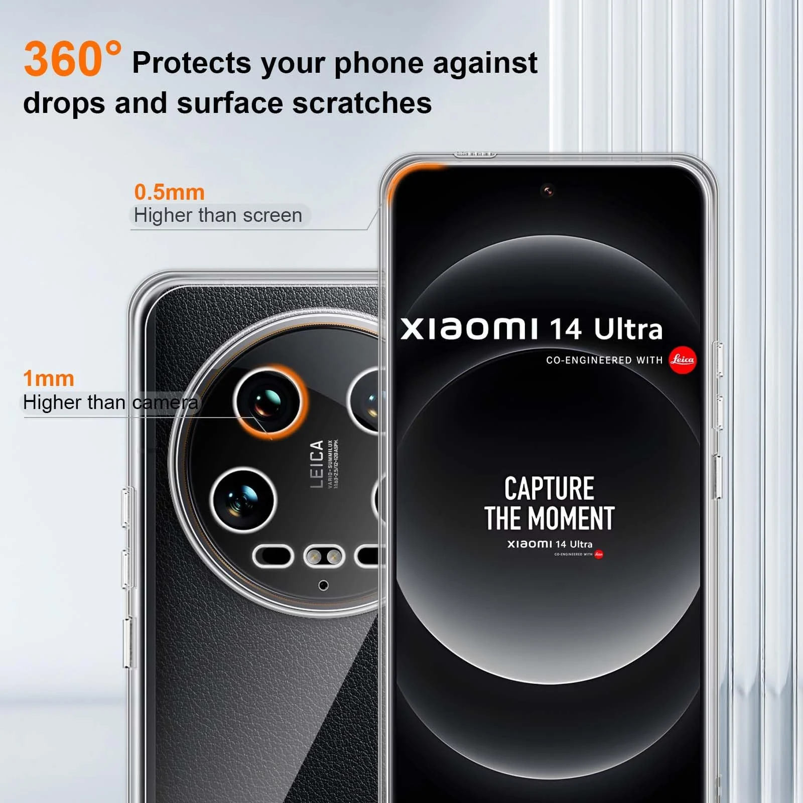DL3 Mobilak Case Compatible with Xiaomi 14 Ultra Case Crystal Soft TPU Gel Case Flexible Silicone Anti-Scratch Camera Protection TPU Cover - Clear
