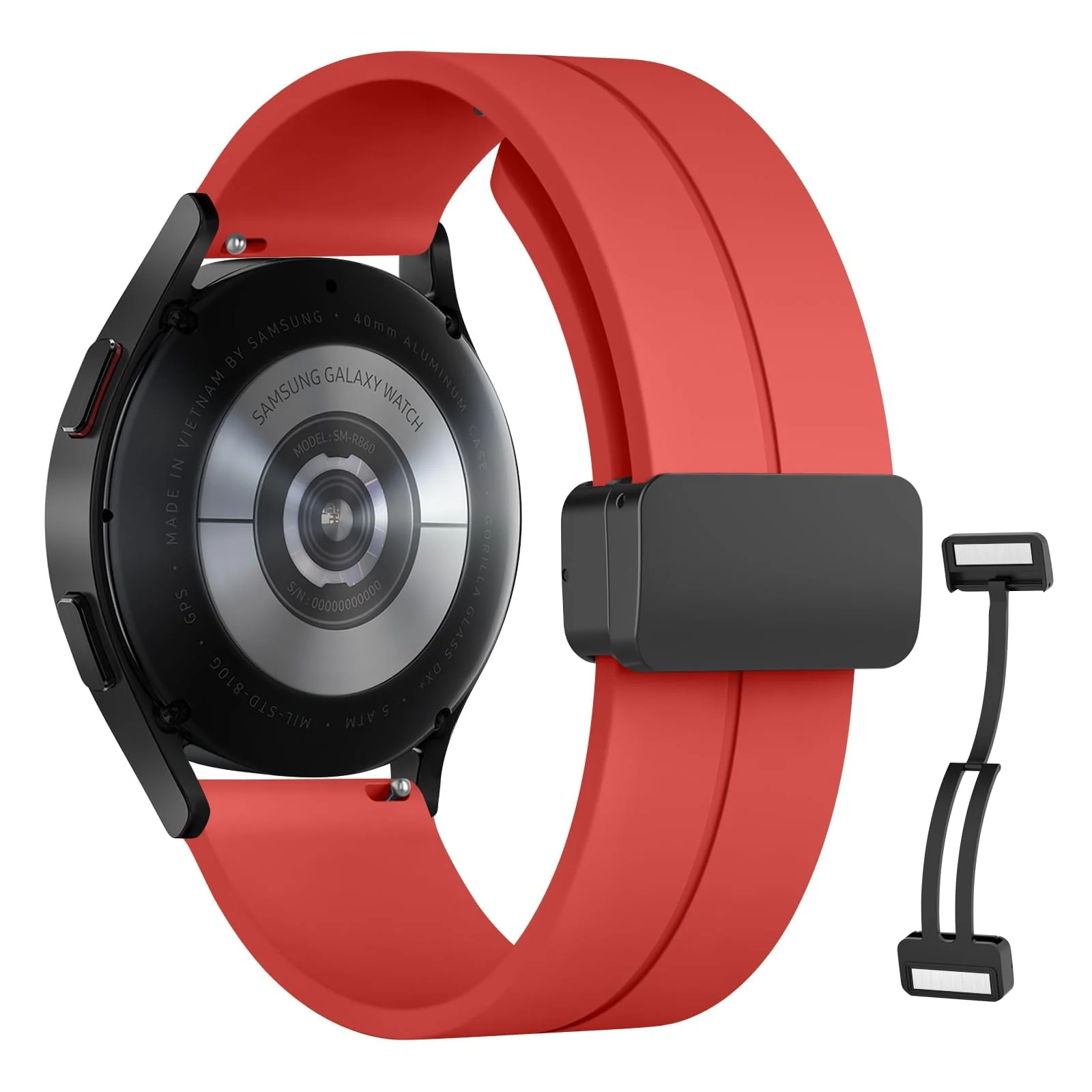 DL3 Mobilak Strap Silicone Magnetic Buckle 20MM For Samsung Gear Sport/Watch 6/5/4/5 Pro 45mm/S2 classic/active 2 40mm 44mm/Amazfit GTS 2/2e/GTS 3/3 Pro/GTS 4/GTS 2 Mini/3 Mini/4 Mini/Bip 3/Bip 3 Pro - Red