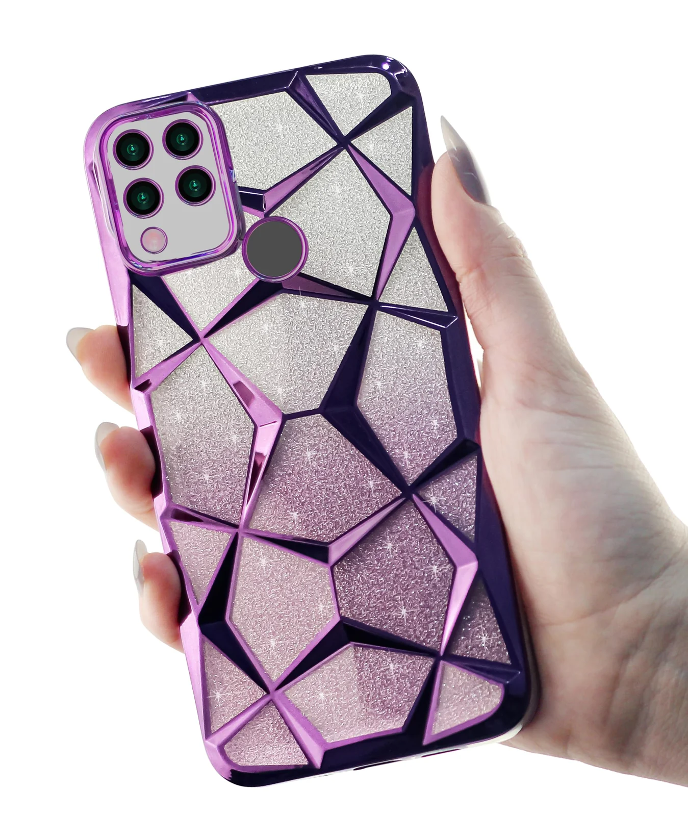 DL3 Mobilak Compatible with realme C15 Case Plating Bling Gradient Glitter Clear Cover Soft TPU Silicone Cute Camera Protection Shockproof Back for Women Girls Case - Purple